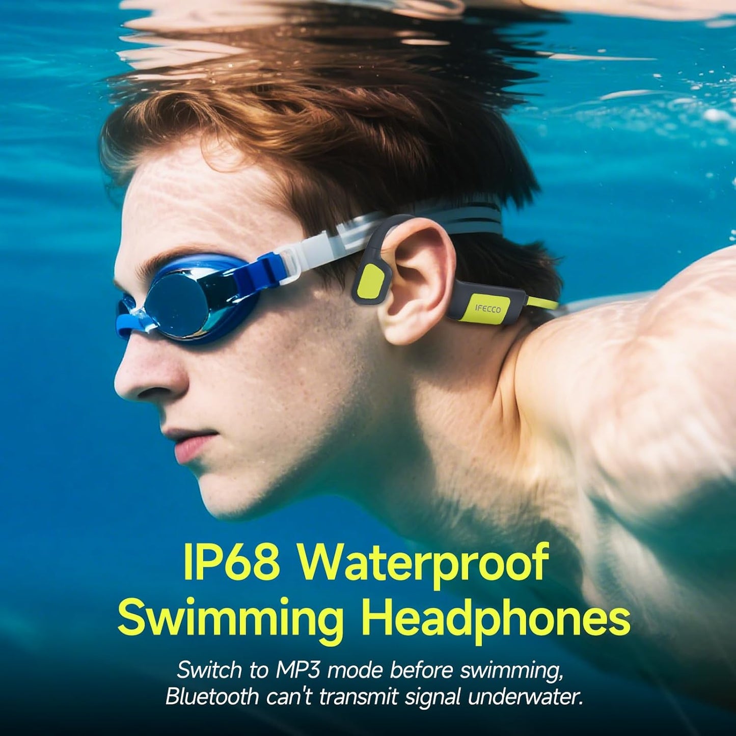 Swimming IP68 5.4,Open 32GB MP3 Swimming IFECCO Headphones Underwater - Waterproof Bone Conduction Headphones Bluetooth