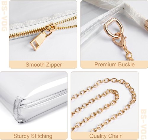 BS-VOG Clear Purse for Women - Stadium Approved Crossbody Bag with Zipper | Ideal for Concerts & Sports