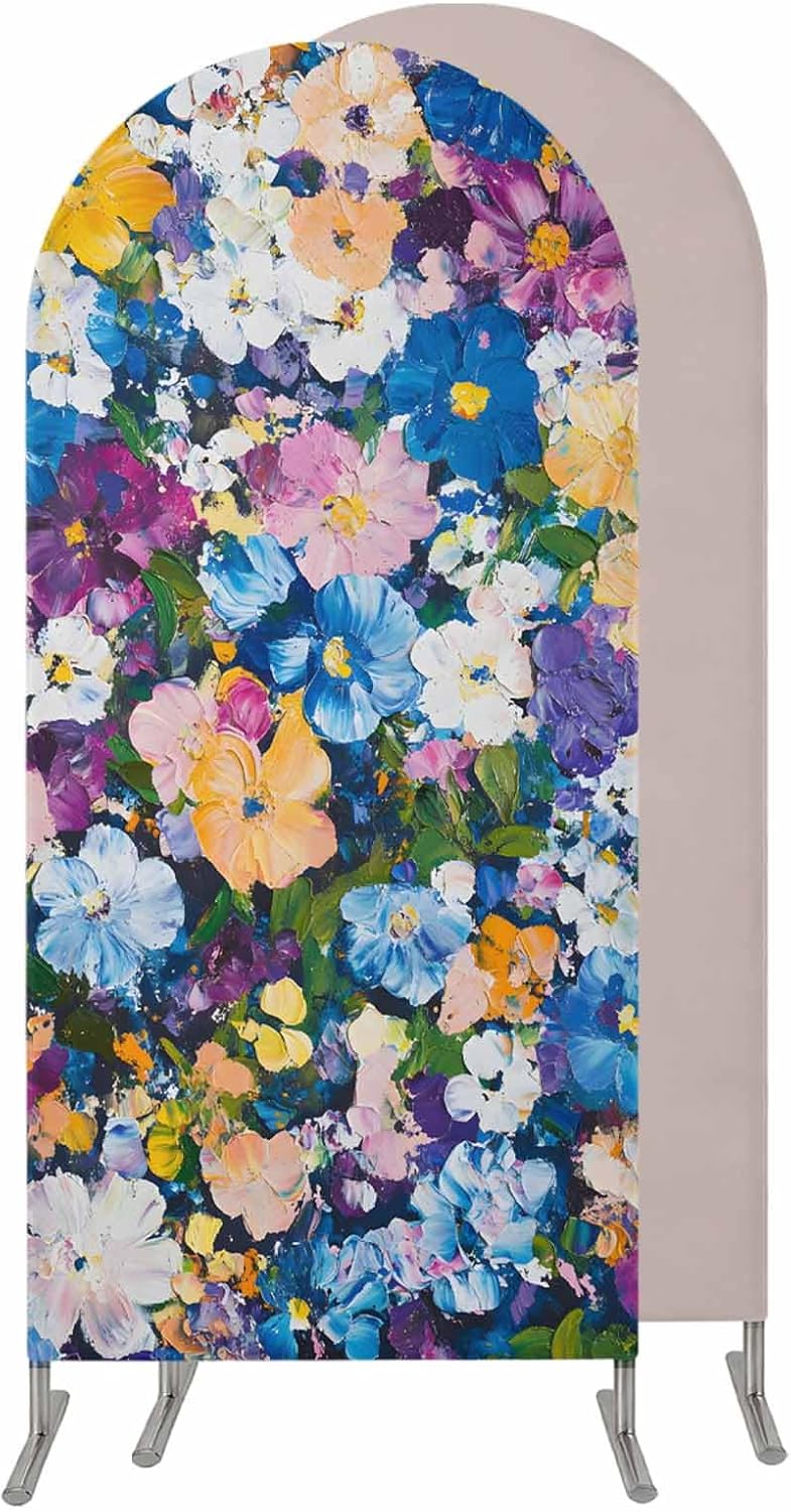 Jnbasdffb 7.2 Spring Floral Wedding Arch Cover,Stretchy Spandex Arch Backdrop Stand Covers FT,Oil Painting Flowers