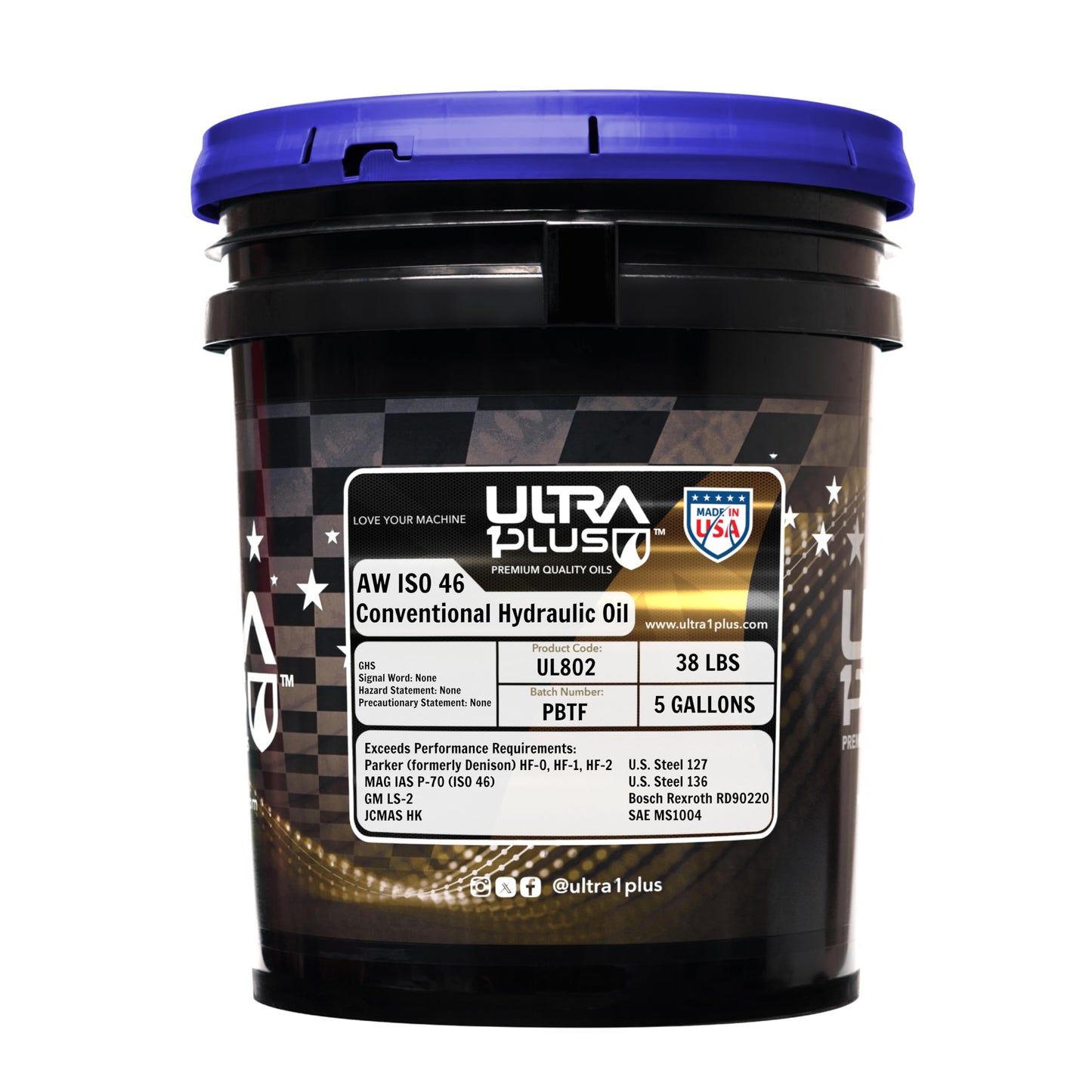 ULTRA 1PLUS AW ISO 46 Hydraulic Oil (5 Gallon Pail) | Anti-Wear Paraffinic Fluid for Industrial & Mobile Equipment