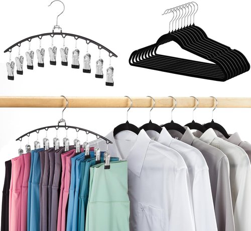 HOUSE DAY Velvet Hangers - 60 Pack with Pants Organizer - Premium Black Storage Solution