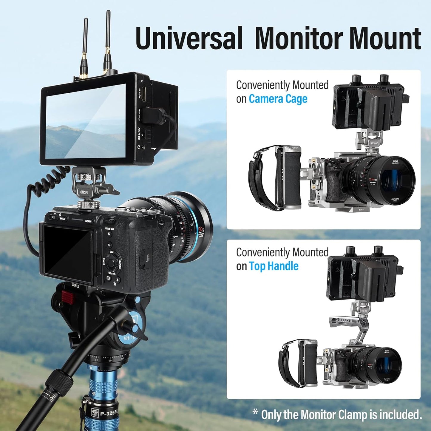 Sirui 360and 180Adjustable 5" 7" Camera Monitor Mount with Cold Shoe, Swivel Tilt DSLR Field Monitor Mount, Compatible
