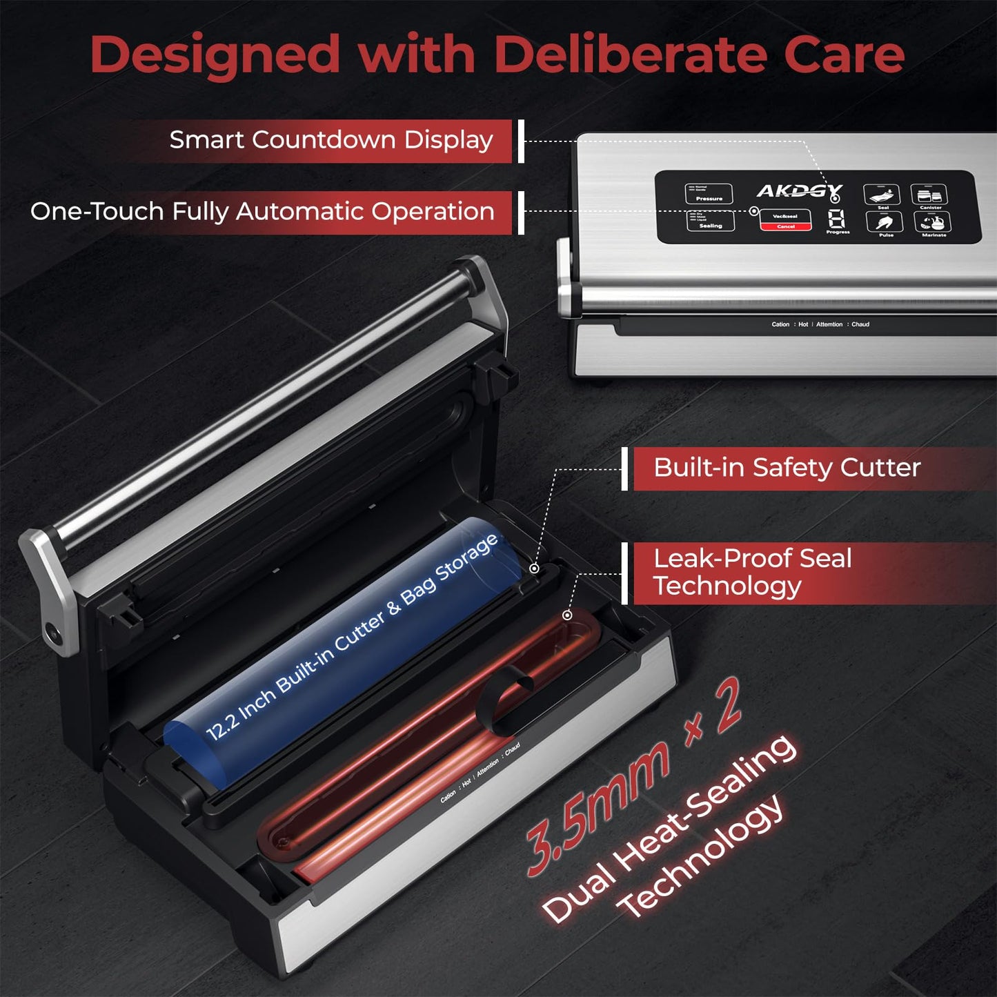 95Kpa Vacuum Sealer Machine，Upgraded Commercial Food Vacuum Sealer, 14-in-1 Functions & Double Heat Seal, Stainless Steel, Large Icons,130W Dual Pumps(25L/Min Suction), Widened Easy-Lock Handle