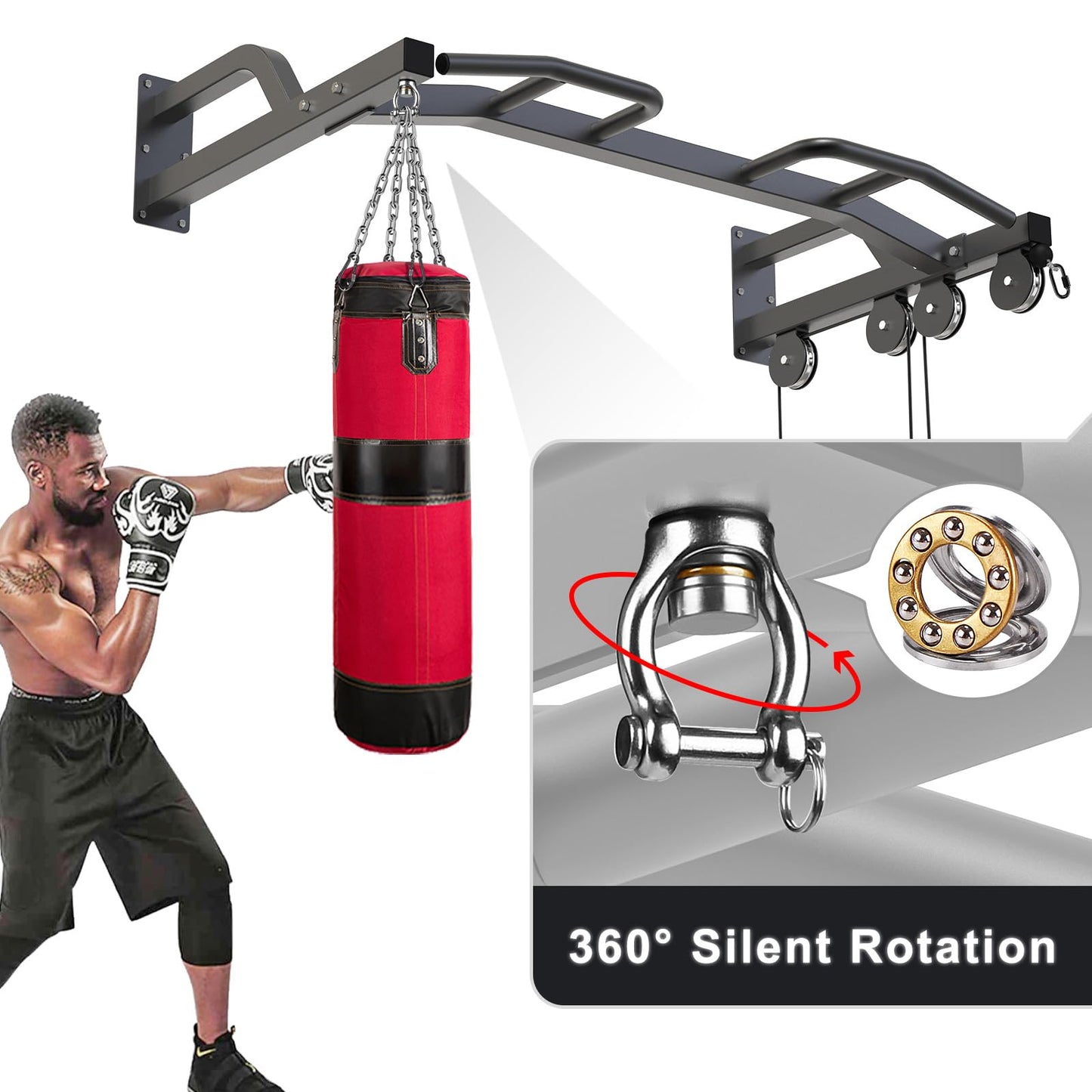 Kipika 48" Ceiling Mounted Pull Up Bar, Heavy Duty Multi-Grip Chin Up Bar,Mounted Pullup Bar, Adjustable Height, Pull Up Bands for Chin Ups & Body Stretching, Ideal for Home Gym and Strength Training (48" Cable Pulley System)