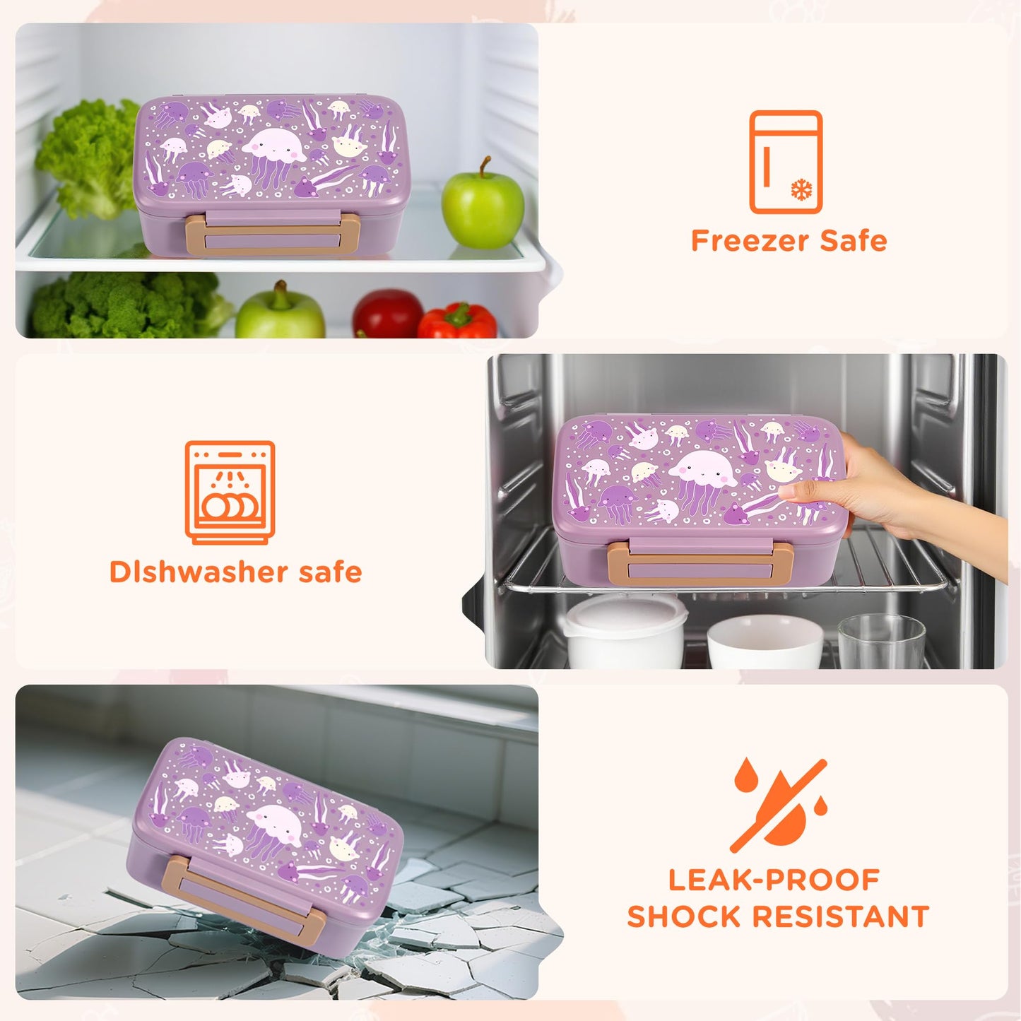 MAISON HUIS Bento Box for Kids with 8oz Soup Thermo, Insulated Lunch Bag & 17oz Water Bottle, 2-Compartment Bento Box with Built-In Ice Pack, Leak-Proof & BPA-Free