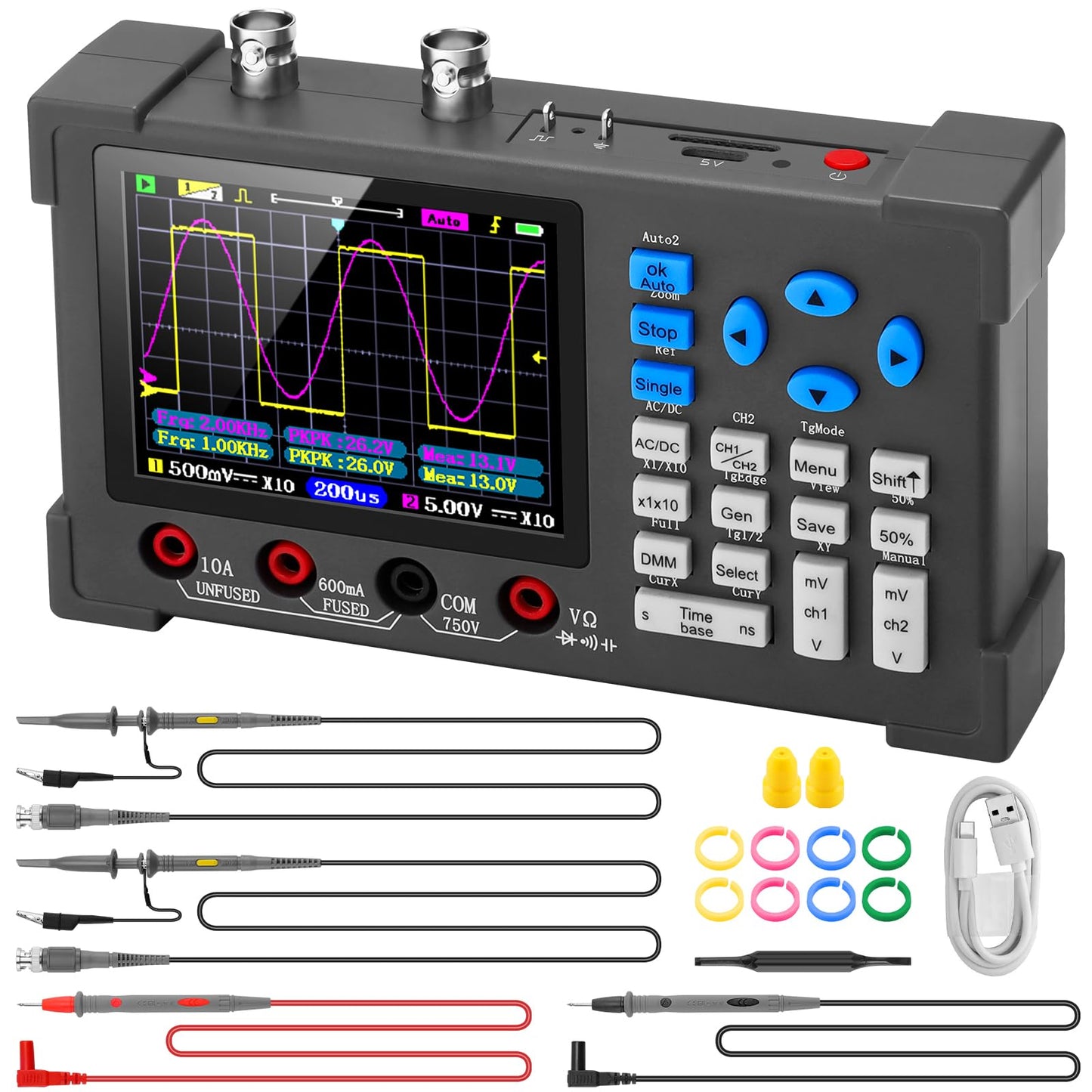LCD Handheld Digital Oscilloscope Kit - 2 Channel 3.2" TFT Multimeter Oscilloscope Signal Generator Mini Automotive Oscilloscope Bandwidth 120Mhz Digital Oscilloscopes Portable 250MSa/s Sampling Rate