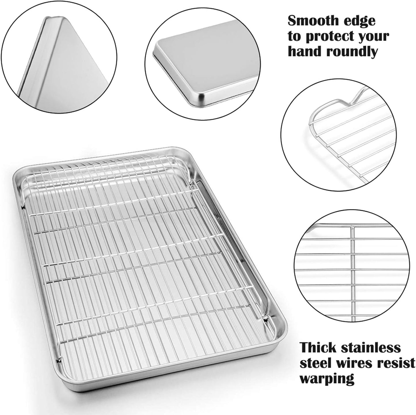 P&P CHEF Baking Sheet Pan Set - 19.6 Inch Stainless Steel Cookie Tray with Cooling Rack, Non-Toxic & Dishwasher Safe