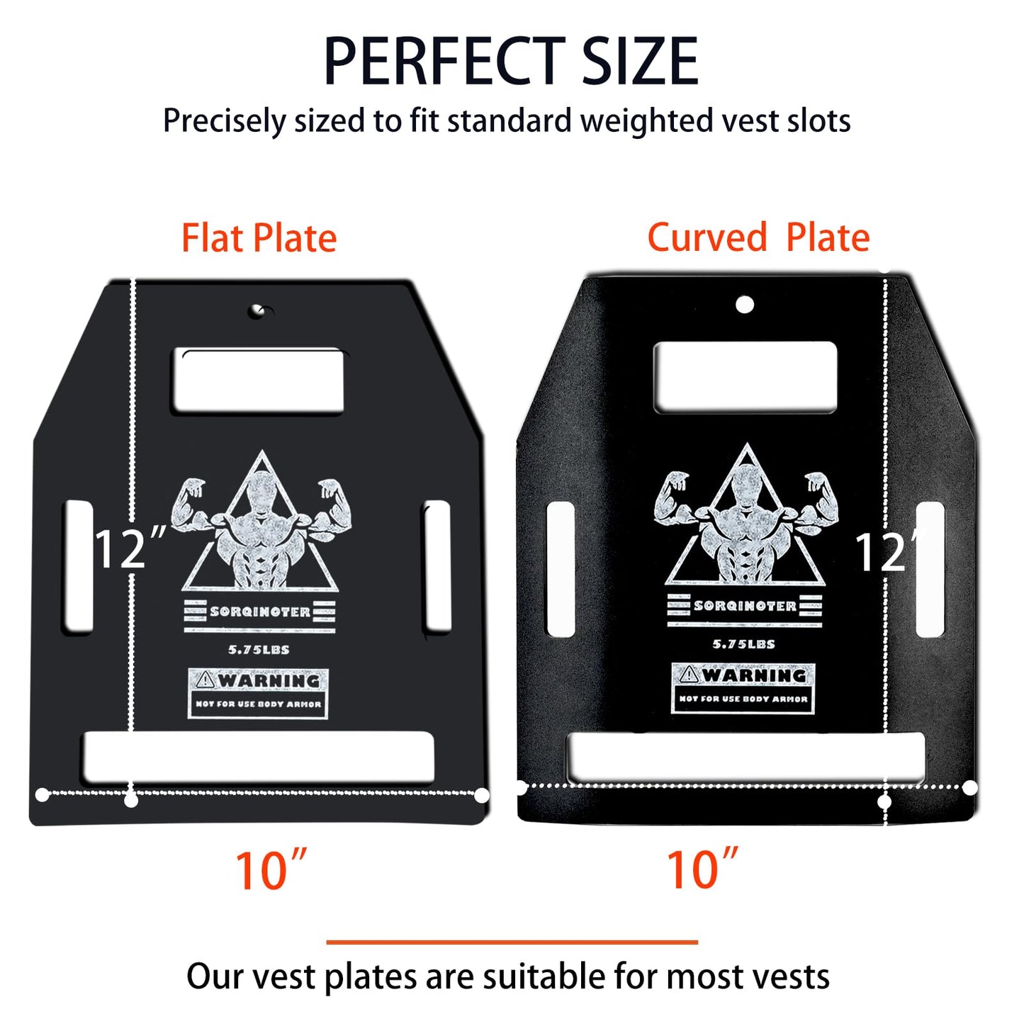 Universal Weight Vest Plates - 8.75lb & 5.75lb Curved/Flat Pair Set, Compatible with Most Vests for Strength, Cardio & Home Gym Training