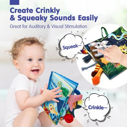 Hahaland Baby Toys - 2-Pack Crinkle Books for Infants | Soft Cloth Sensory Touch Books for 0-6 Months