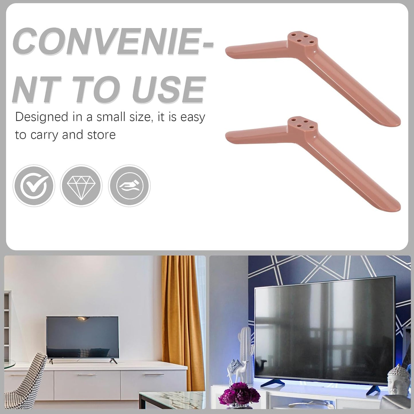 BESPORTBLE 1 40-inch Universal Tv Stand Base with Rose Gold Legs and Screws, Pair Tv Desk Mount Feet for Screens