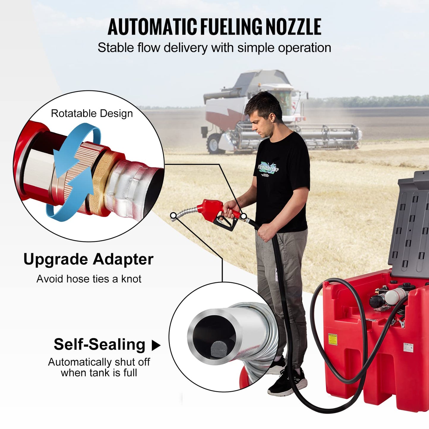 VEVOR Portable Diesel Tank, 116 Gallon Capacity & 10 GPM Flow Rate, Diesel Fuel Tank with 12V Electric Transfer Pump and 13.1ft Rubber Hose, PE Diesel Transfer Tank for Easy Fuel Transportation, Red