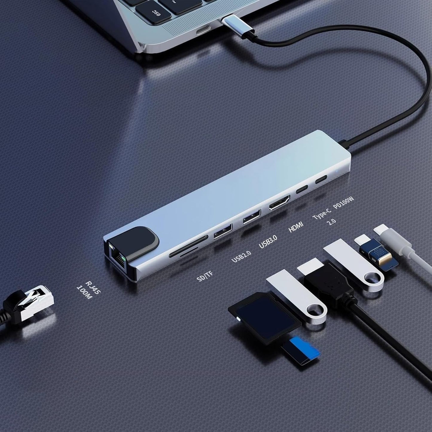 Lovskoo 8 1 3.0 4K 3.0/2.0, RJ45, 100W USB Hub in Multi USB Splitter USB Port Extender Hub with SD/TF Card Slot, HDMI