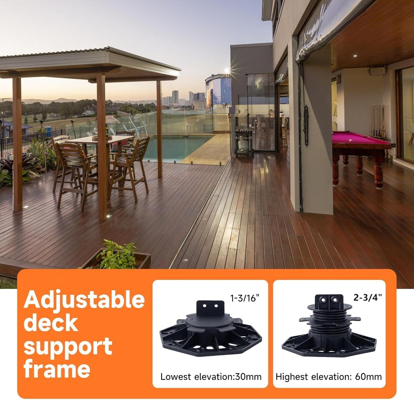 YMSZGBZG 24 Pack Adjustable Deck Support Pedestal, 1-3/16'' to 2-3/4'' Height, Deck Foundation Support Base