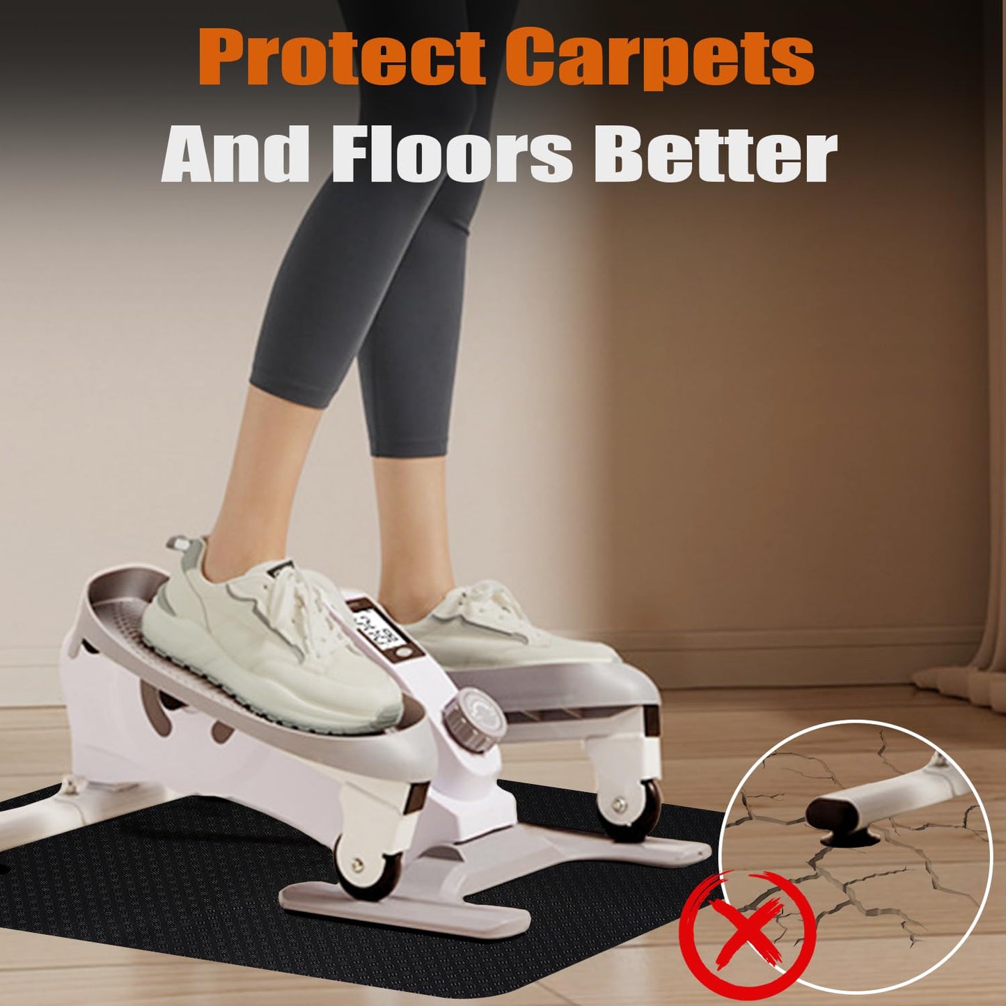 Double-Sided Non-Slip Workout Mat for Elliptical Machine, 23.6" x 17" Stepper Mat for Under Desk Ellipticals & Pedal Exercisers, Stability & Floor Protection, Vibration Plate Mat Compatible
