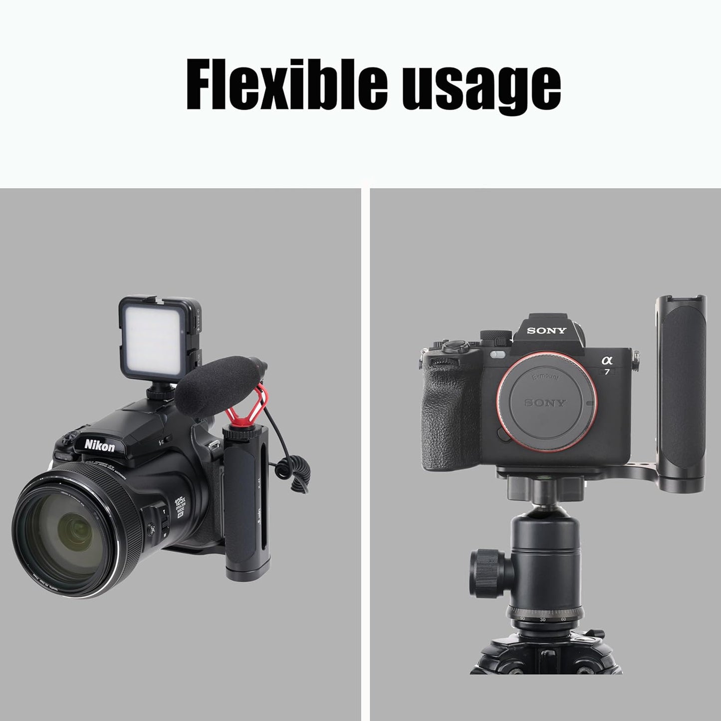 FOTGA 1/4"-20 Universal Side Handle Hand Grip Holder Video Stabilizer with Arca Swiss Base Plate