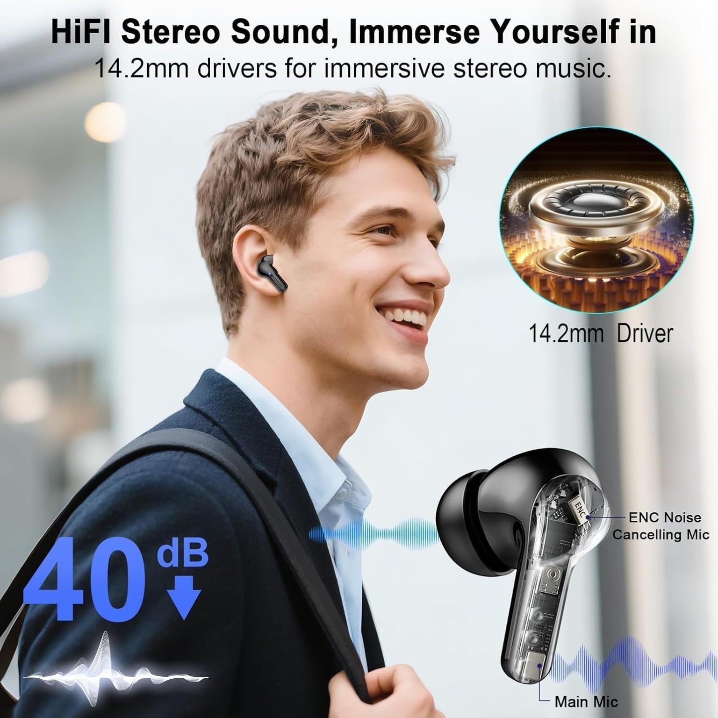5.4 4 48H IP7 Wireless Earbuds, Bluetooth Headphones HiFi Stereo, Ear Buds with ENC Noise Cancelling Mics, Bluetooth