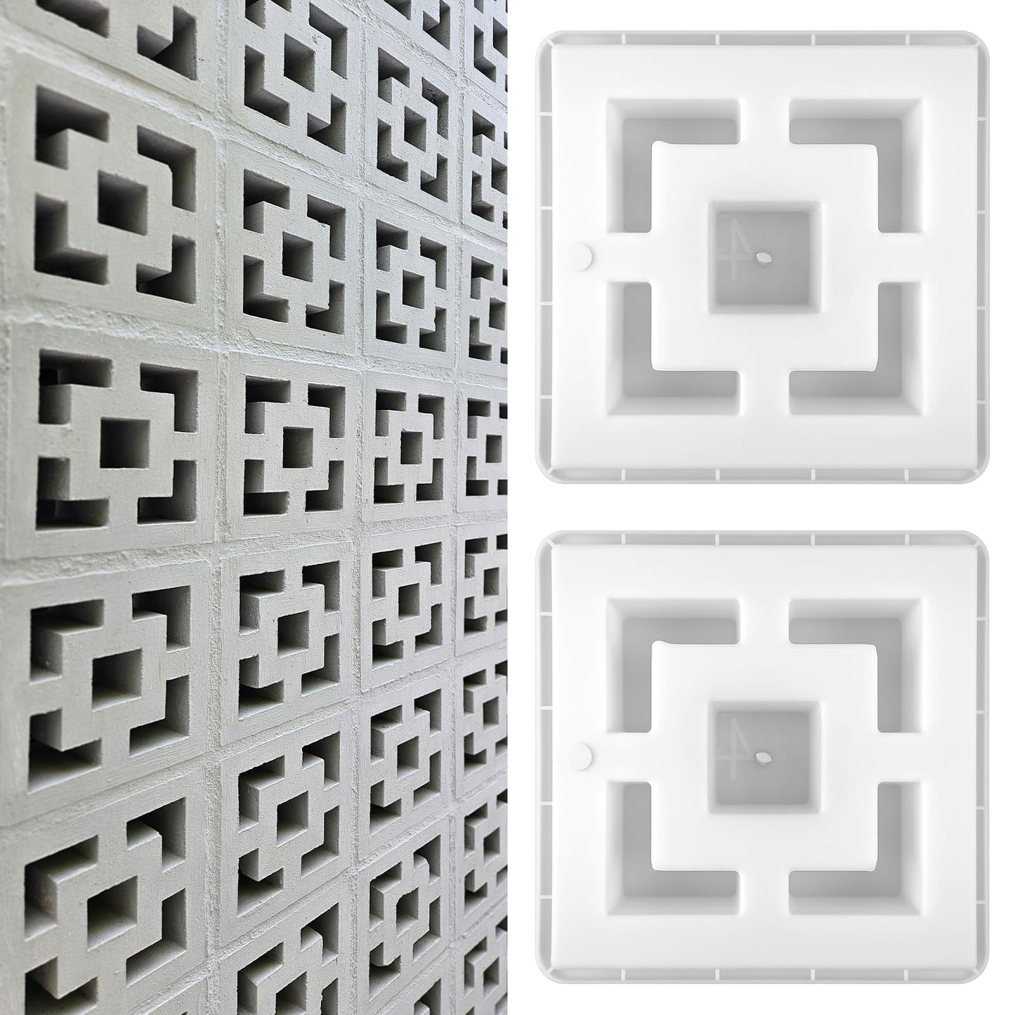 Colingmill 2 Pack Concrete Breeze Brick Molds 11.81'' Double Square Cement Furniture Hollow Brick Mold DIY Casting Reusable Cement Block Molding Wall Decorative Block Mould for Furniture Landscape