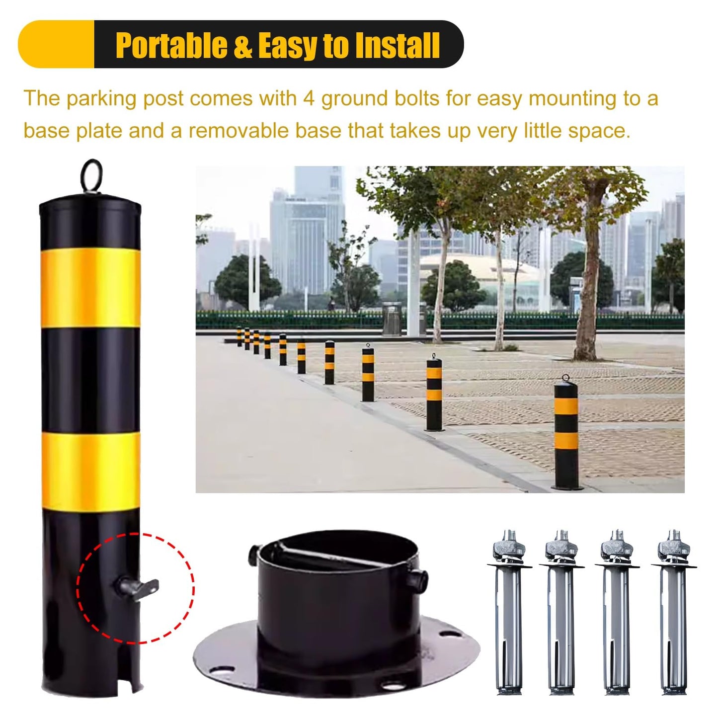 Driveway Barrier Traffic Barricade Post - Detachable Iron Bollard with Reflective Tape for Parking Lots & Road(H55cm 4pc)