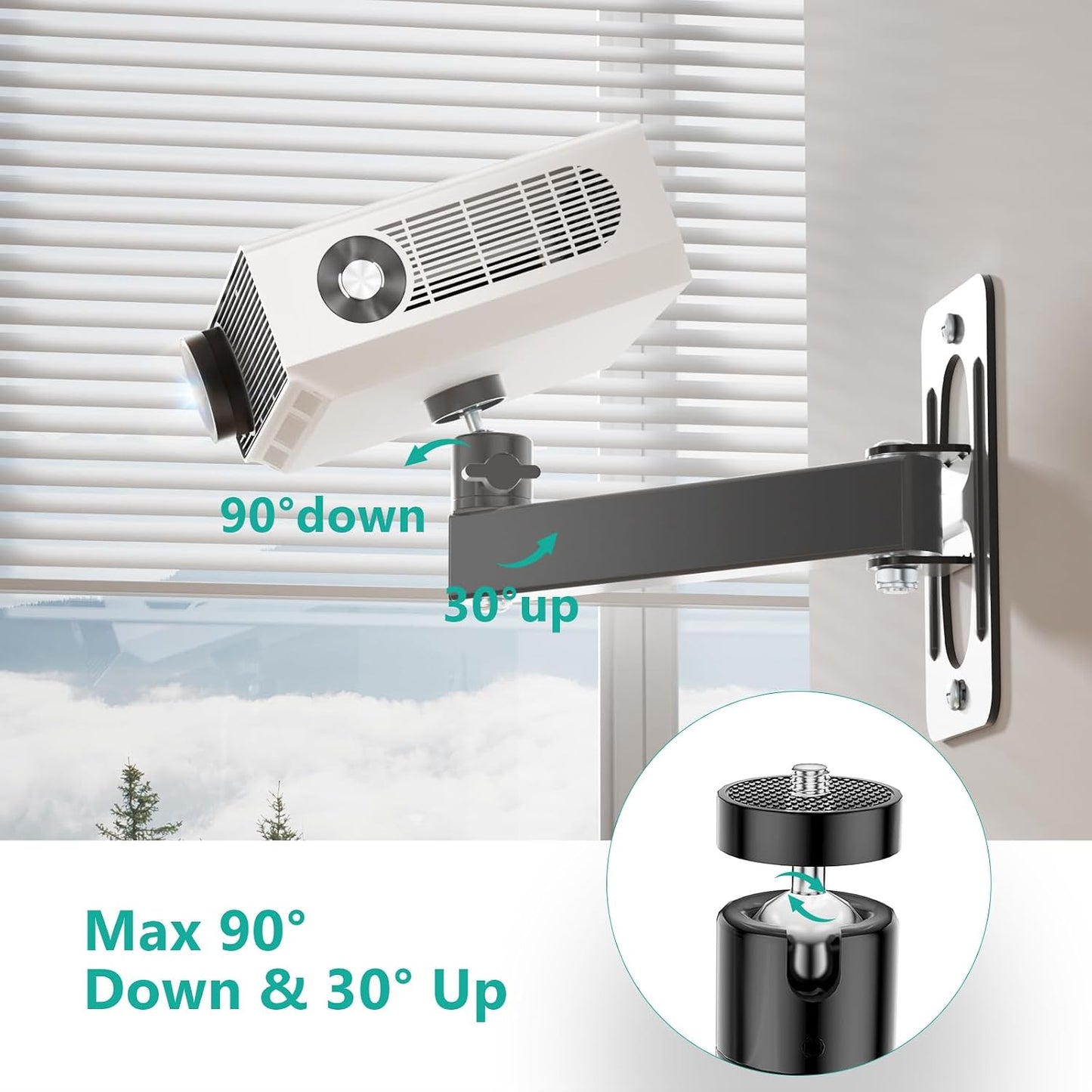 WALI 1/4" M4 M6 4.4lbs 1330LM-PMS, Mini Projector Wall Mount, Full Motion Adjustable Bracket for Screws, Hanging Holder