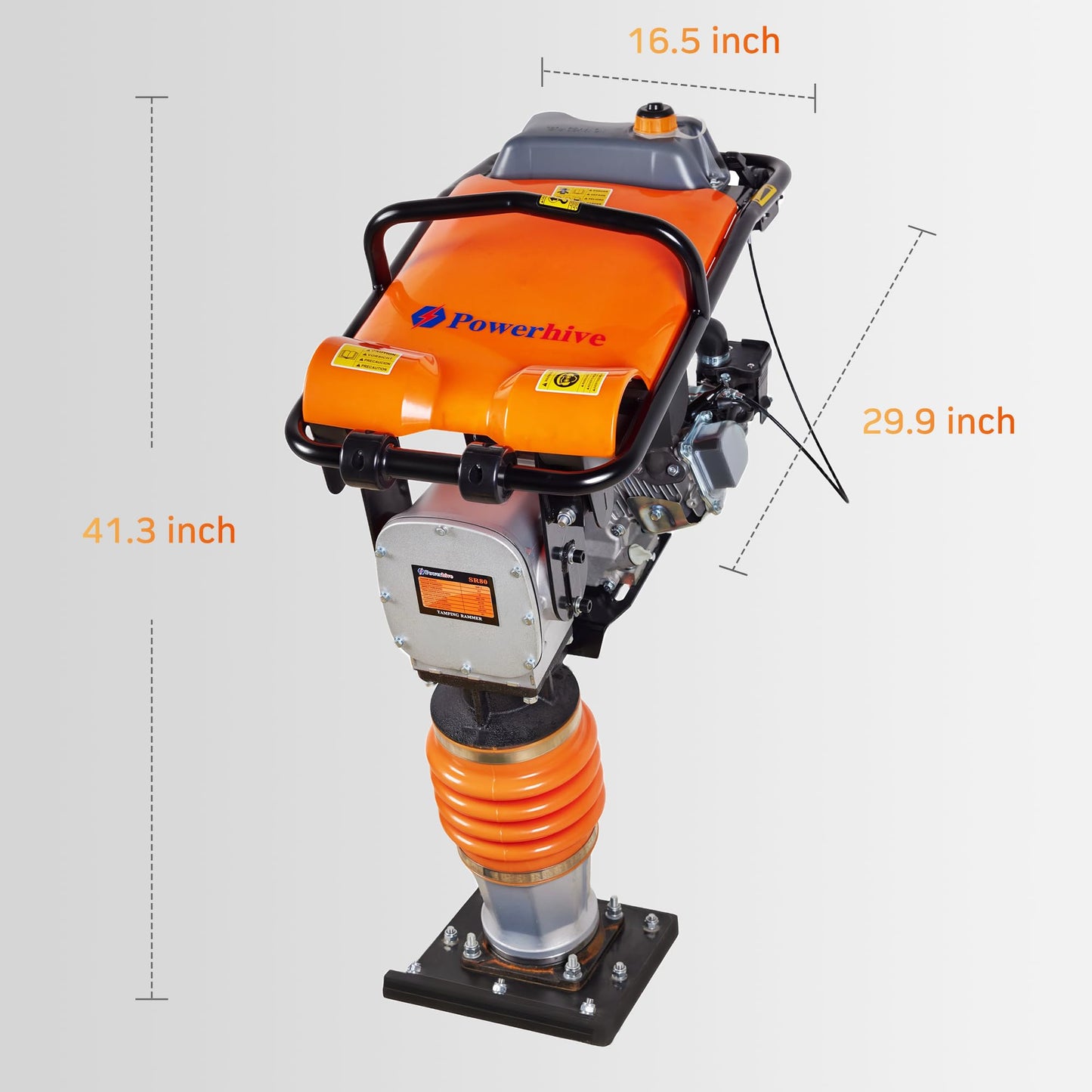 Powerhive Jumping Jack Compactor 6.5 HP 196cc 4 Stroke Gas Engine 2700 lbs Impact Force for Soil, Gravel, Footings, Concrete Slabs, and Foundations