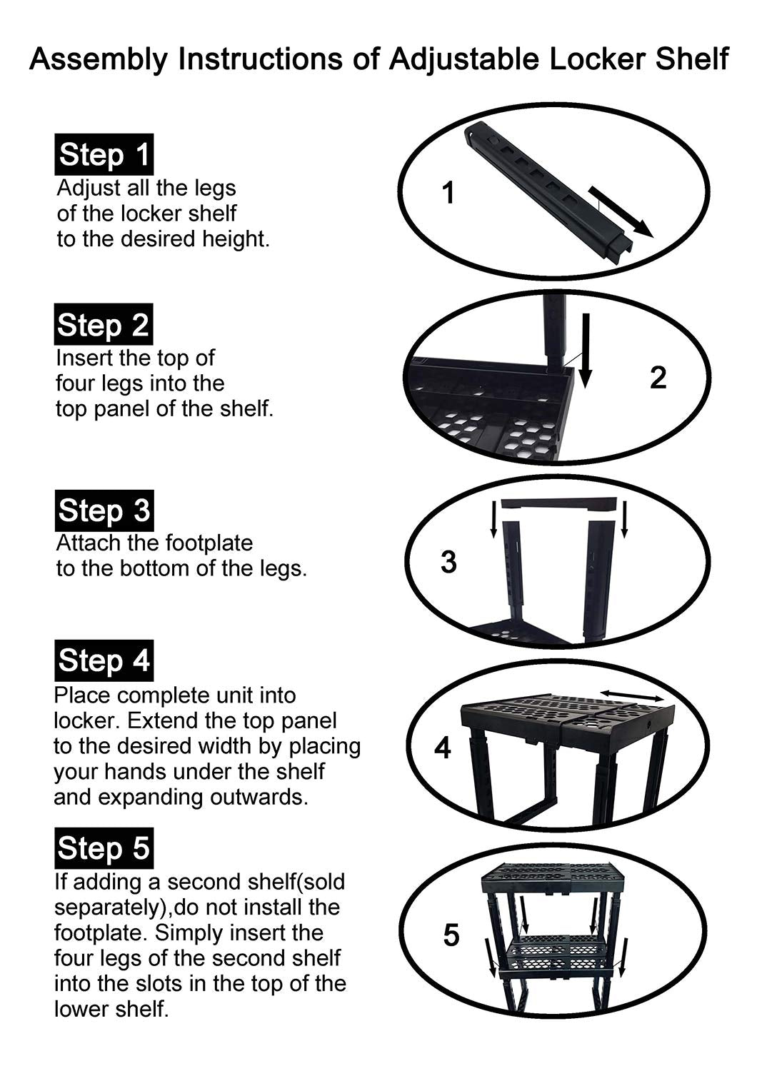 Locker Organizer Shelf， Adjustable Width and Height, Ideal Locker for School, Office, and Gym Lockers (Black)