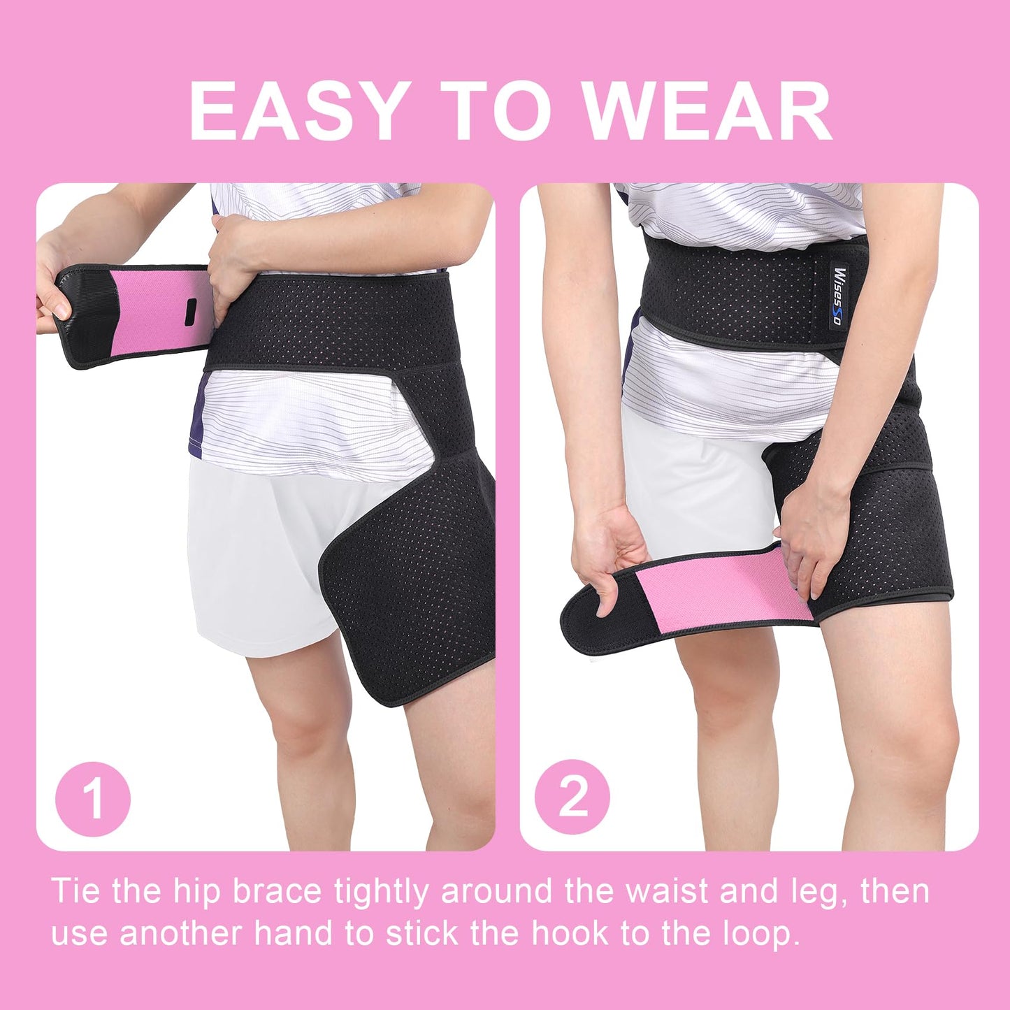 Wisesso Hip Brace, Groin Wrap Hip Braces for Sciatica Pain Relief, Thigh Support for Groin, Thigh, Hamstring, Pulled Muscle Injury, Sciatic Nerve Brace For Men and Women, Pink