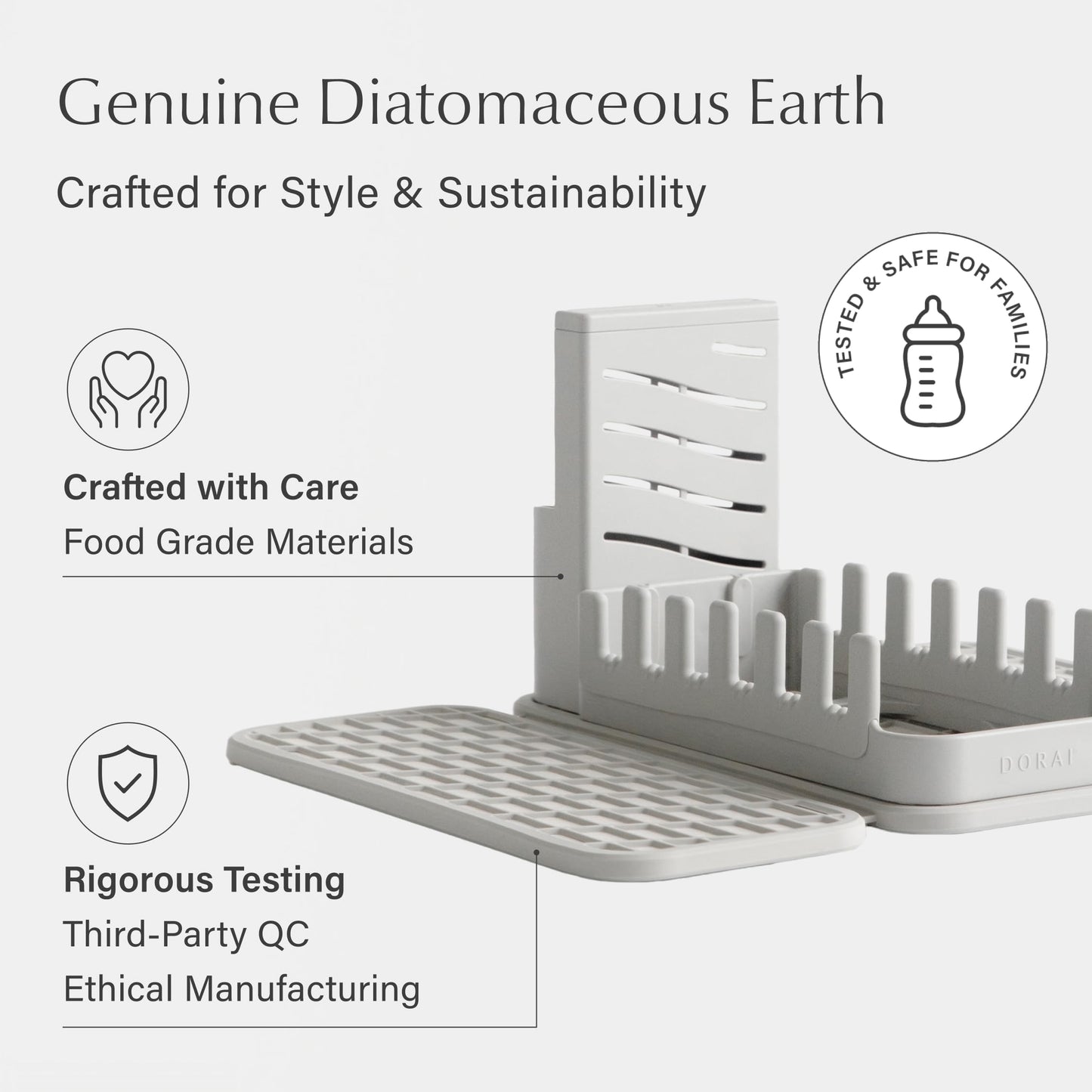 Dorai Home Collapsible Dish Drying Rack with Stone Dish Pad - Kitchen Counter Set with Diatomaceous Earth Stone Dish Mat for Quick Drying - Space-Saving Design - Original 19.9"x15.2", Sandstone