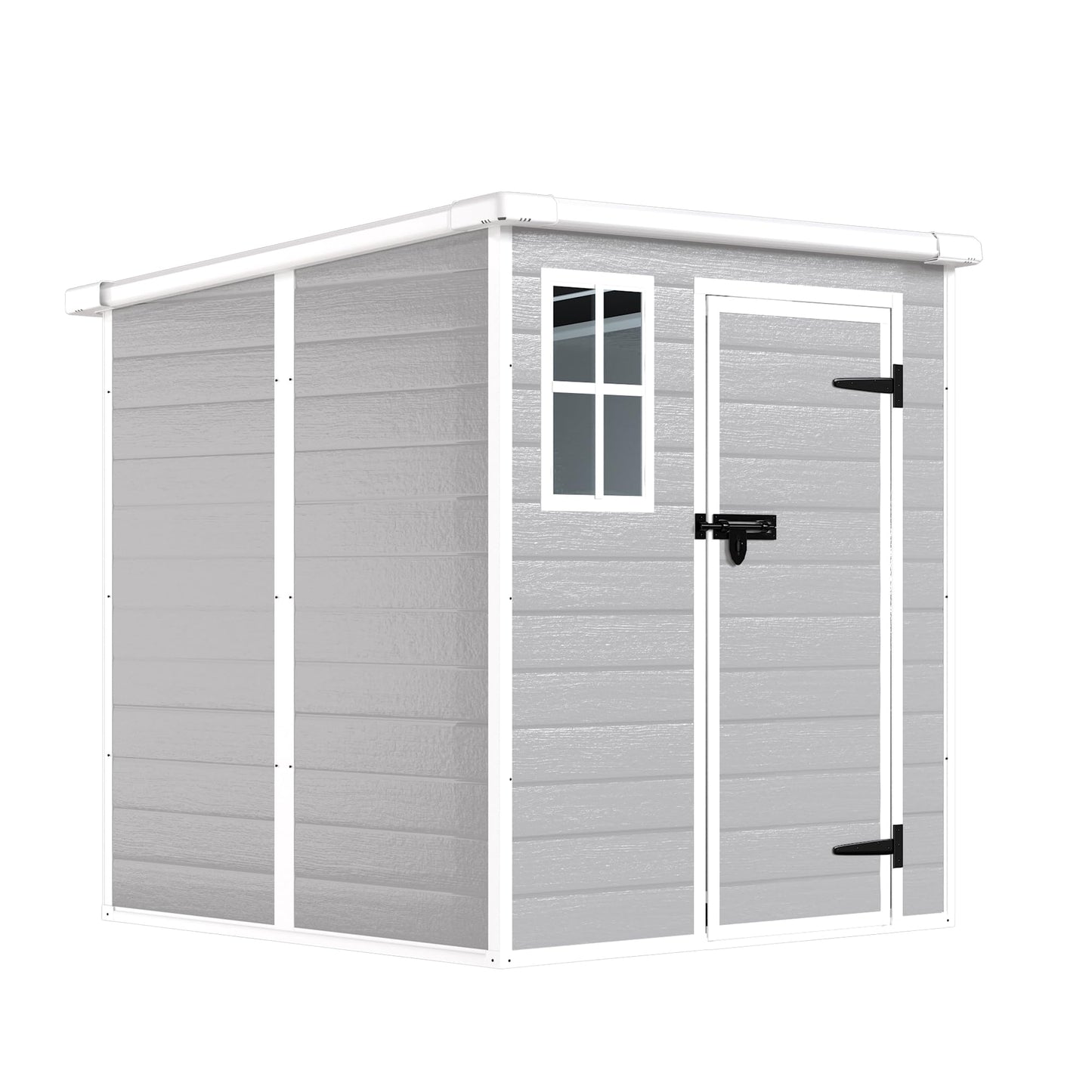 Outdoor Storage Shed 6x6 FT, Resin Lean to Shed with Floor, Window, Lockable Door, Waterproof Outside Sheds Patio Furniture Tool Shed for Bike, Garbage Can, Lawn Mower (Grey, 6 * 6ft)