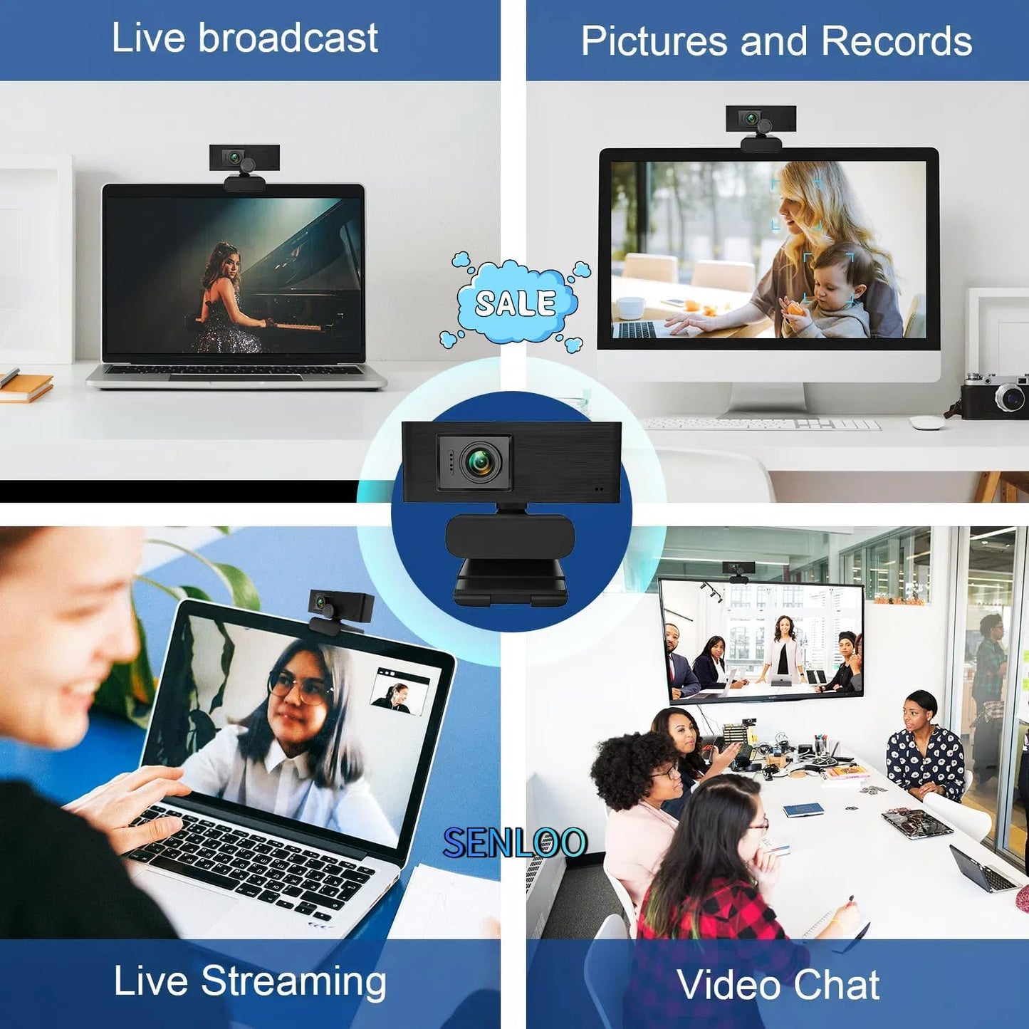 SENLOO 1080P Webcam HD for PC - Web Camera for Desktop Computer with Hi-fi Microphones, Privacy Cover - Computer Camera