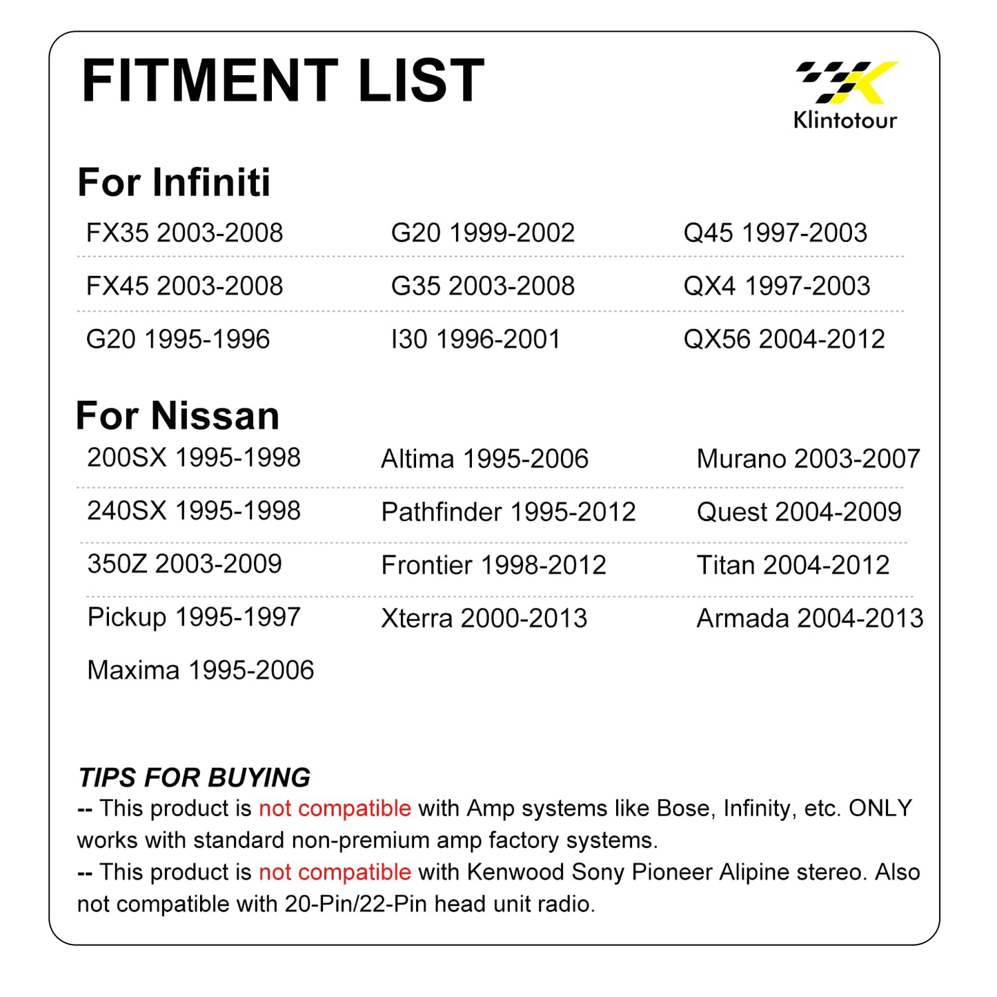 1995-2013/Infiniti 1997-2012, 16Pin 350Z FX35 G35 Aftermarket Radio Wiring Adapter Compatible with Nissan Android Car