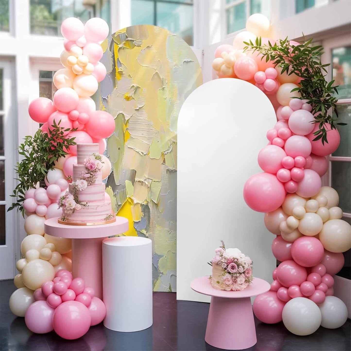 Jnbasdffb 7.2 Yellow Grey Wedding Arch Cover, Stretchy Spandex Arch Backdrop Stand Covers FT, Abstract Oil Painting