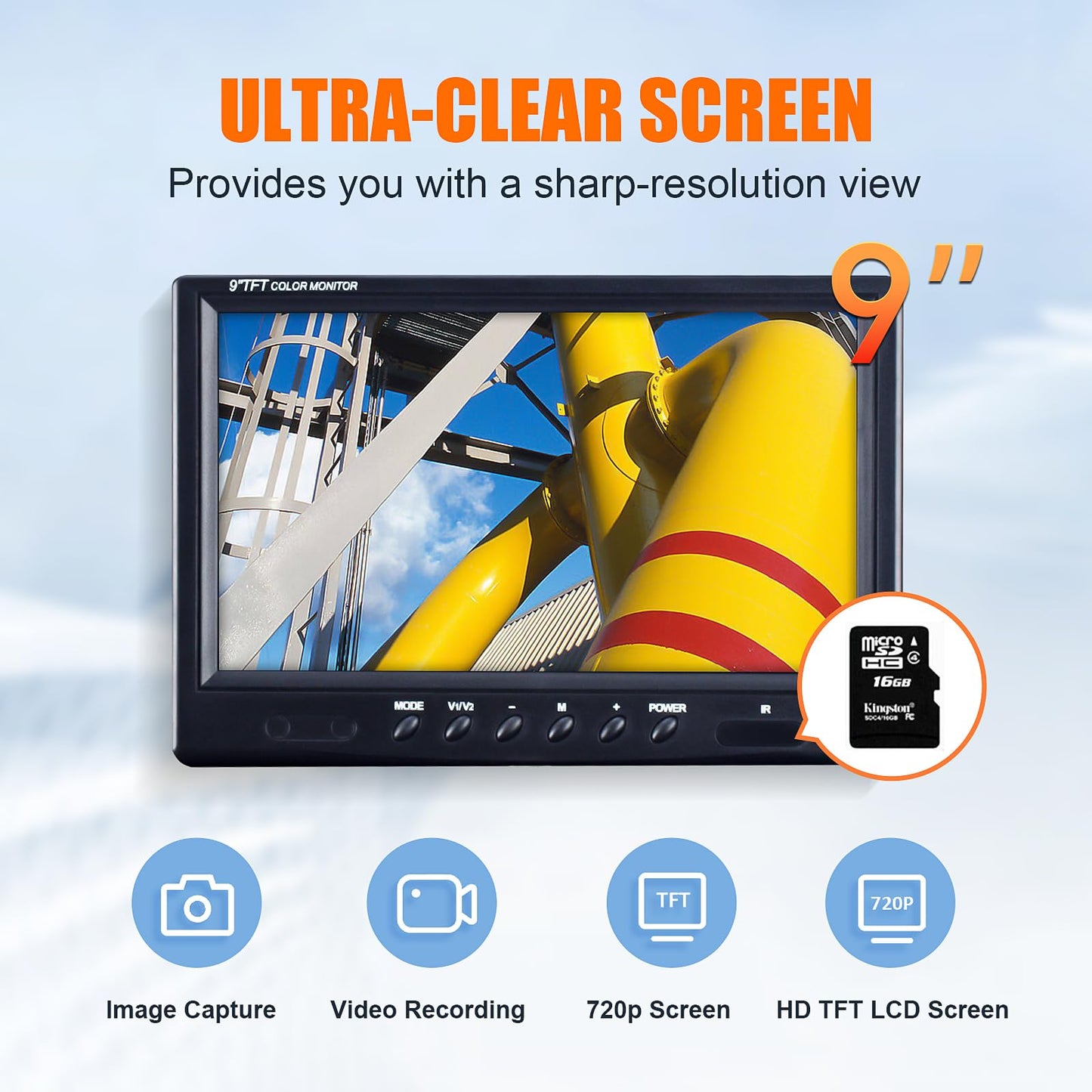 Sewer Camera Replacement Ultra High Definition 9inch Display Screen w/16GB DVR Video Rcording,JQKJCAM Drain Pipe Borescope Accessory,Monitor of Pipe Inspection Camera SP09A SP09F 9600F WP90F
