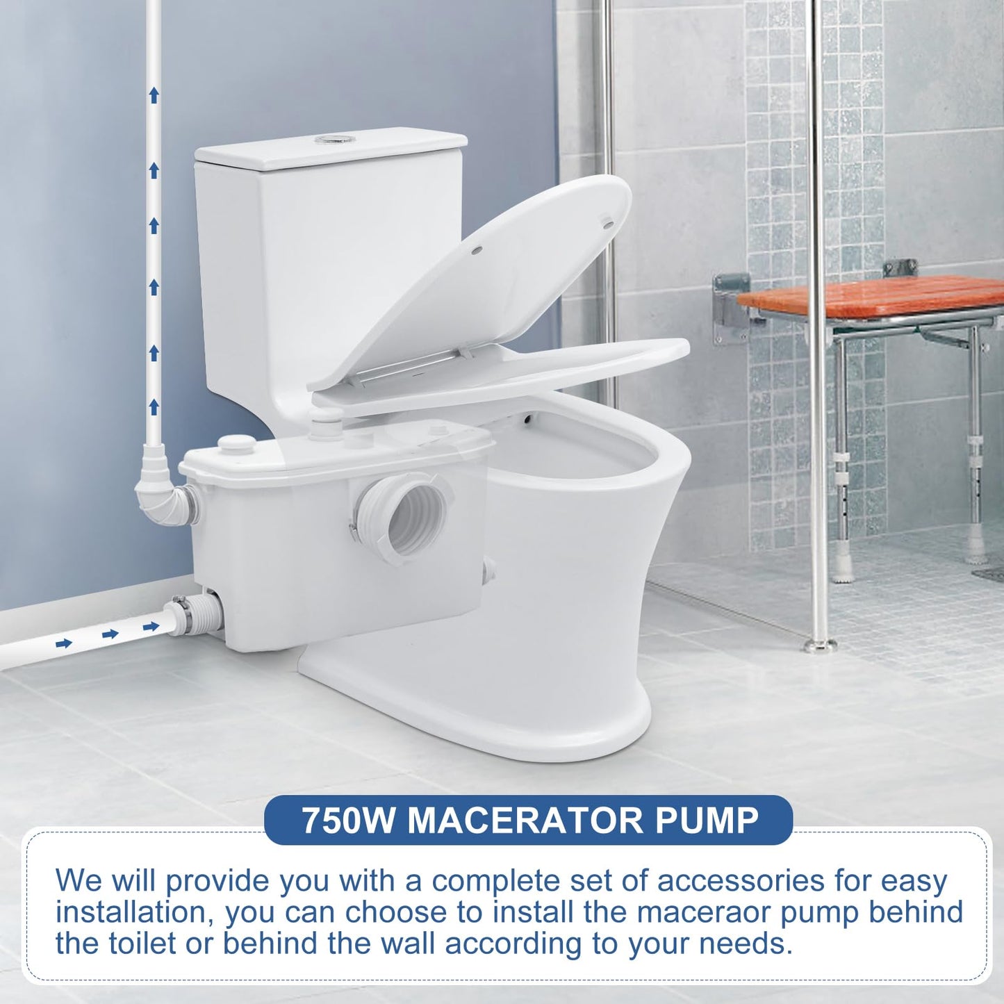Dreamsani 750W Macerator Pump, Macecrating Toilet Pump for Basement with Water Connections for Macerating Toilet, Laundry, Cooking Sink, Clothes Washer，3 Inlets & 1 Outlet
