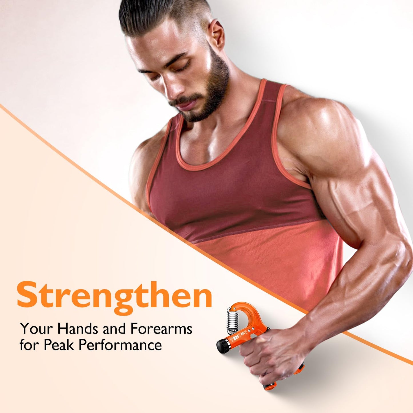 FitBeast Grip Strengthener Forearm Strengthener, Adjustable Hand Grip for Strength Training & Rehabilitation, 10-132 lbs Resistance, Ideal for Athletes and Physical Therapy (1 Piece Orange)