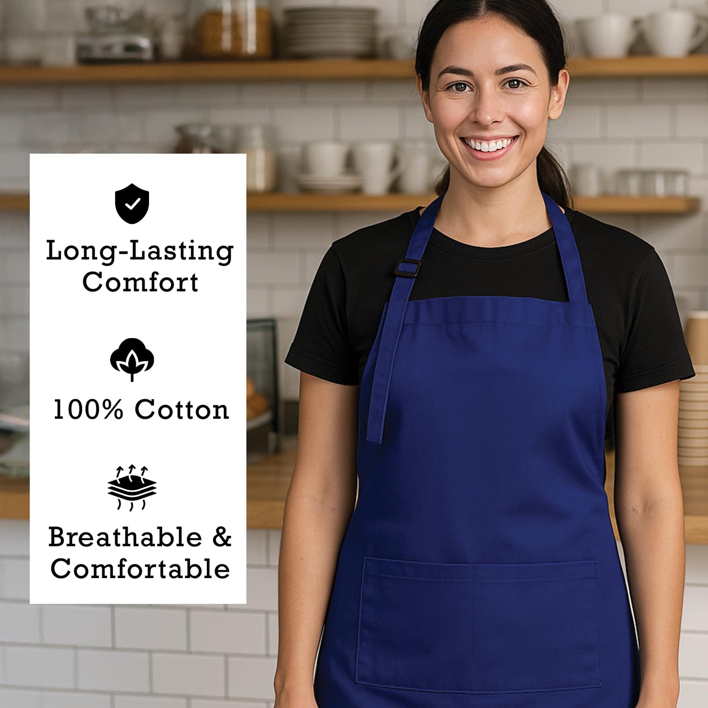 RAJRANG Chef Apron for Women Men with Pockets Cotton Kitchen Cooking Long Aprons Sodalite Blue 35x27 Inches Pack of 5