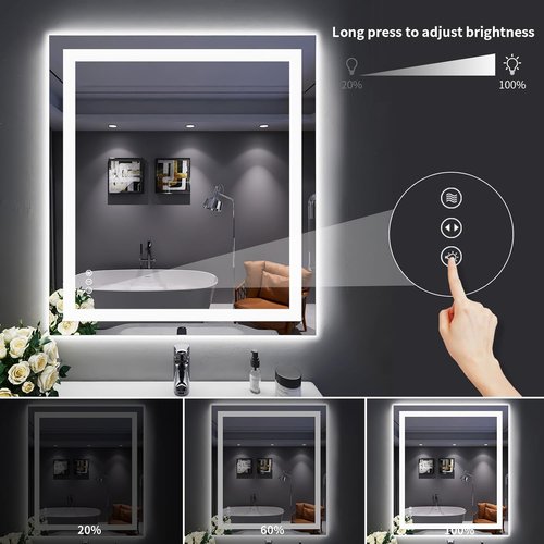 LOAAO LED Bathroom Mirror - 32" x 36" Dimmable, Anti-Fog, Backlit & Front Lit with Memory Function