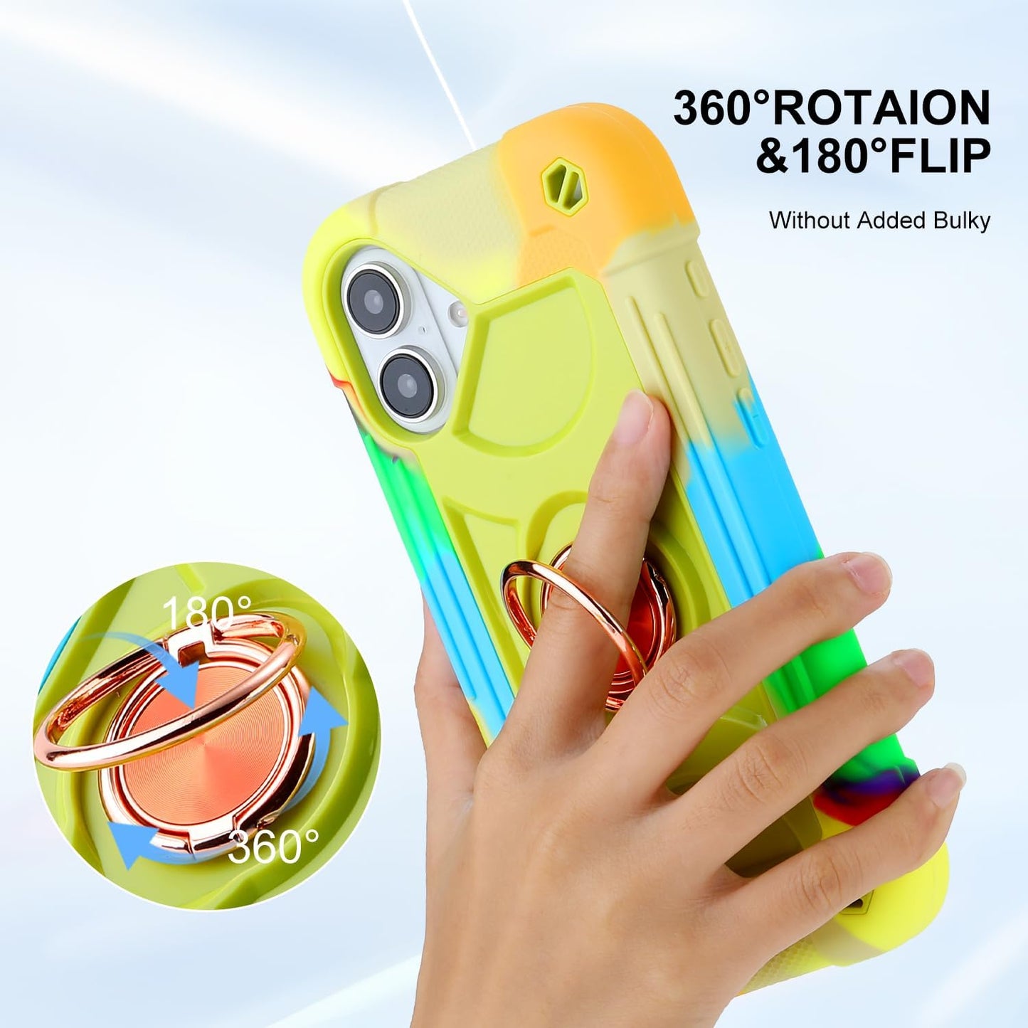 Cookiver 16 6.1 inch for iPhone Case - Heavy Duty Shock Resistant Military Grade Rugged Case with Ring Stand, Glass