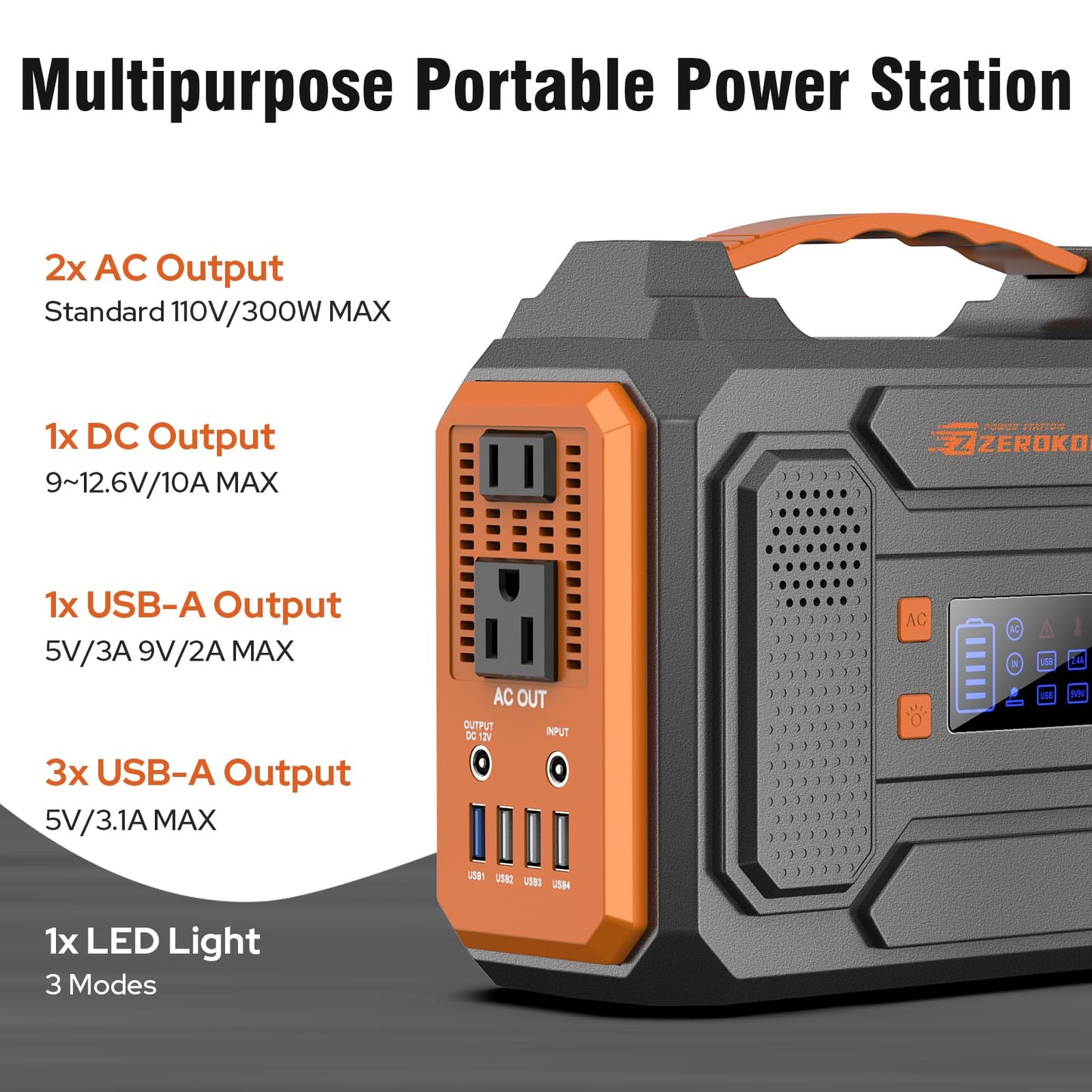 Portable Solar Generator, 300W Portable Power Station with Foldable 60W Solar Panel,110V Pure Sine Wave 280Wh Battery Power Pack with USB DC AC Outlet for Camping Smart Devices RV Van Outdoor-Orange
