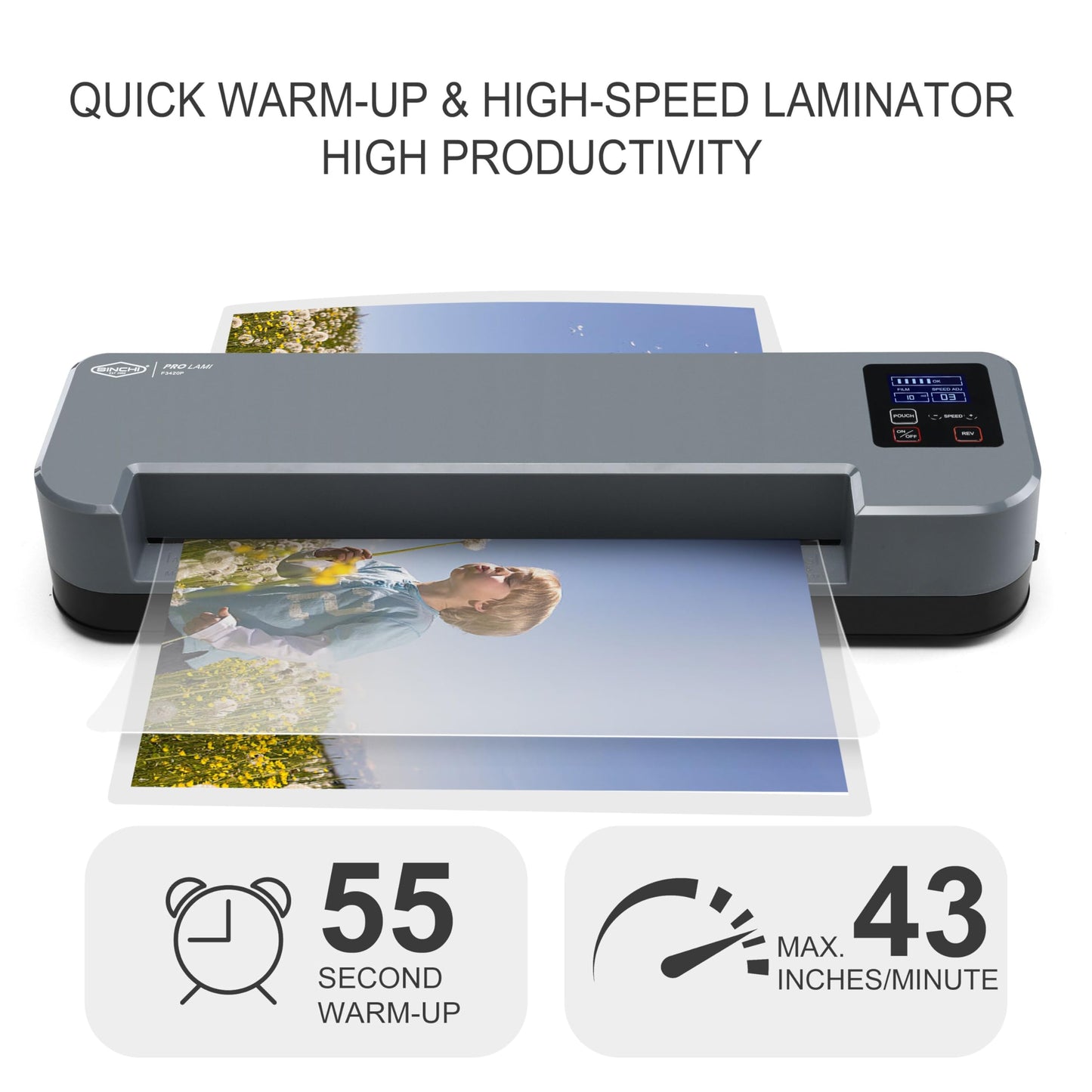 SINCHI 13-Inch 4-Roller Thermal Laminator & Foil Applicator w/LCD Display, 30s Warm-Up, 16s/Sheet, Supports 3–10 Mil, Micro-Adjust for Smoother Results, Commercial-Grade for Busy Offices, DIY Crafts