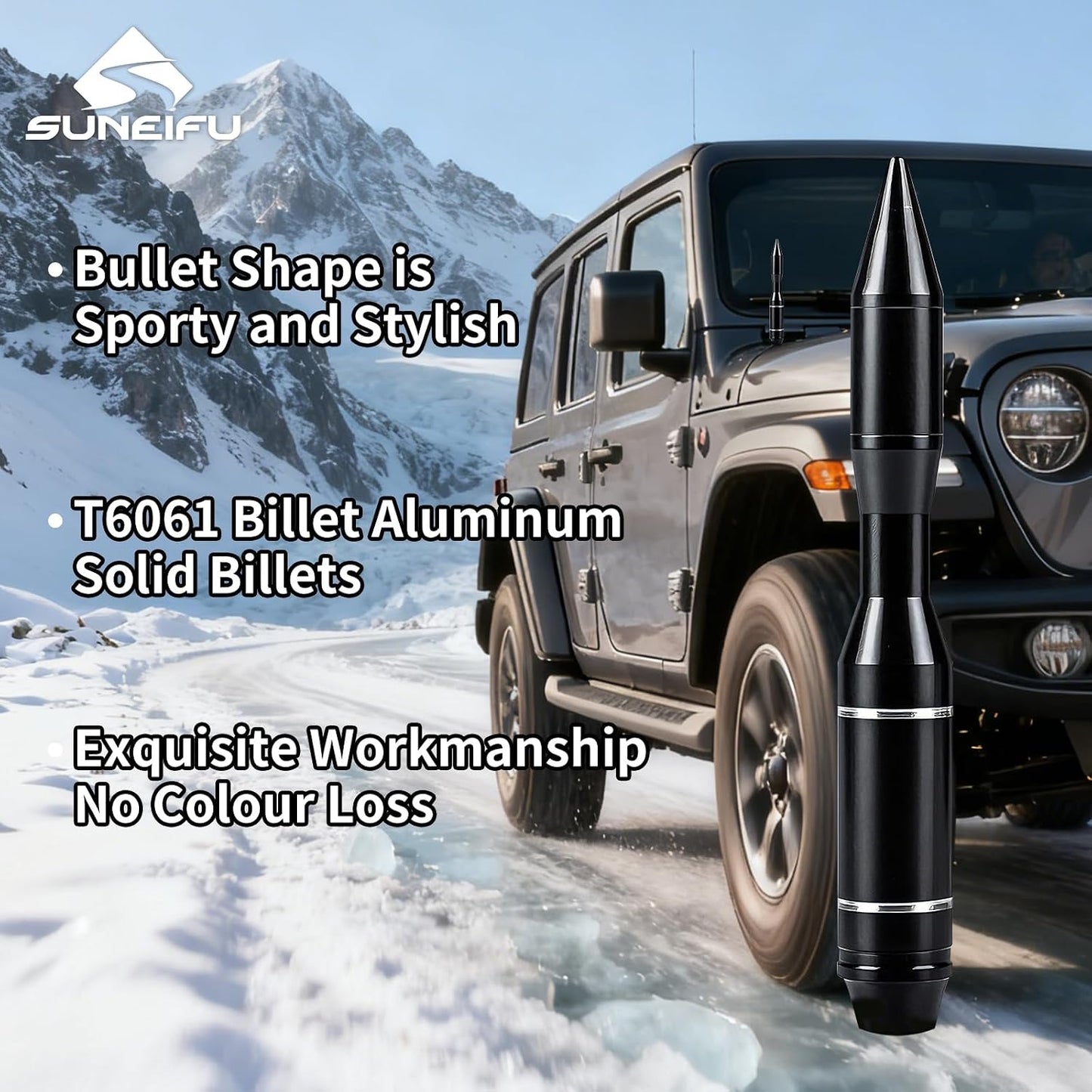 SUNEIFU Car Antenna, Short Stubby Bullet Style Mast Replacement, Premium Signal Reception Waterproof Car Stereo Aerial