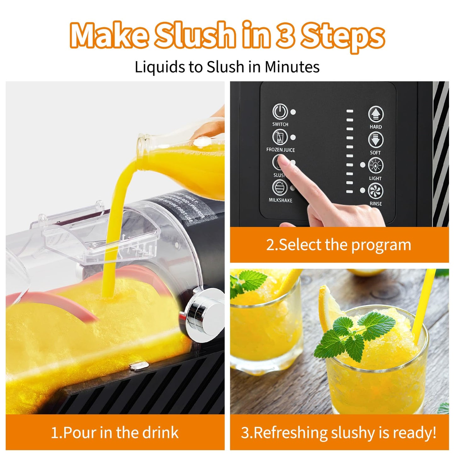 SierraSquad 84oz (2.5L) Slushie Machine with 3 Preset Modes - Frozen Drink Maker for Slush, Frappe & Milkshake, LED Display, Auto-Clean & One-Touch Dispensing for Home & Party Use