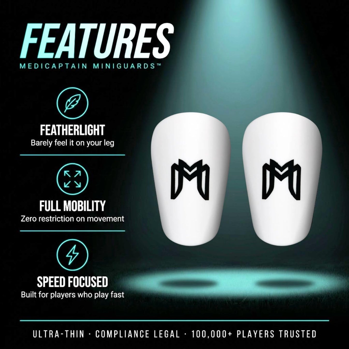 MediCaptain MiniGuards - Mini Shin Guards for Soccer Players - Tiny Shin Pads for Men, Women, Teens - Miniature Shin Guards 3.9 x 2.4 inch - Perfect for High Level Soccer Athletes (White)