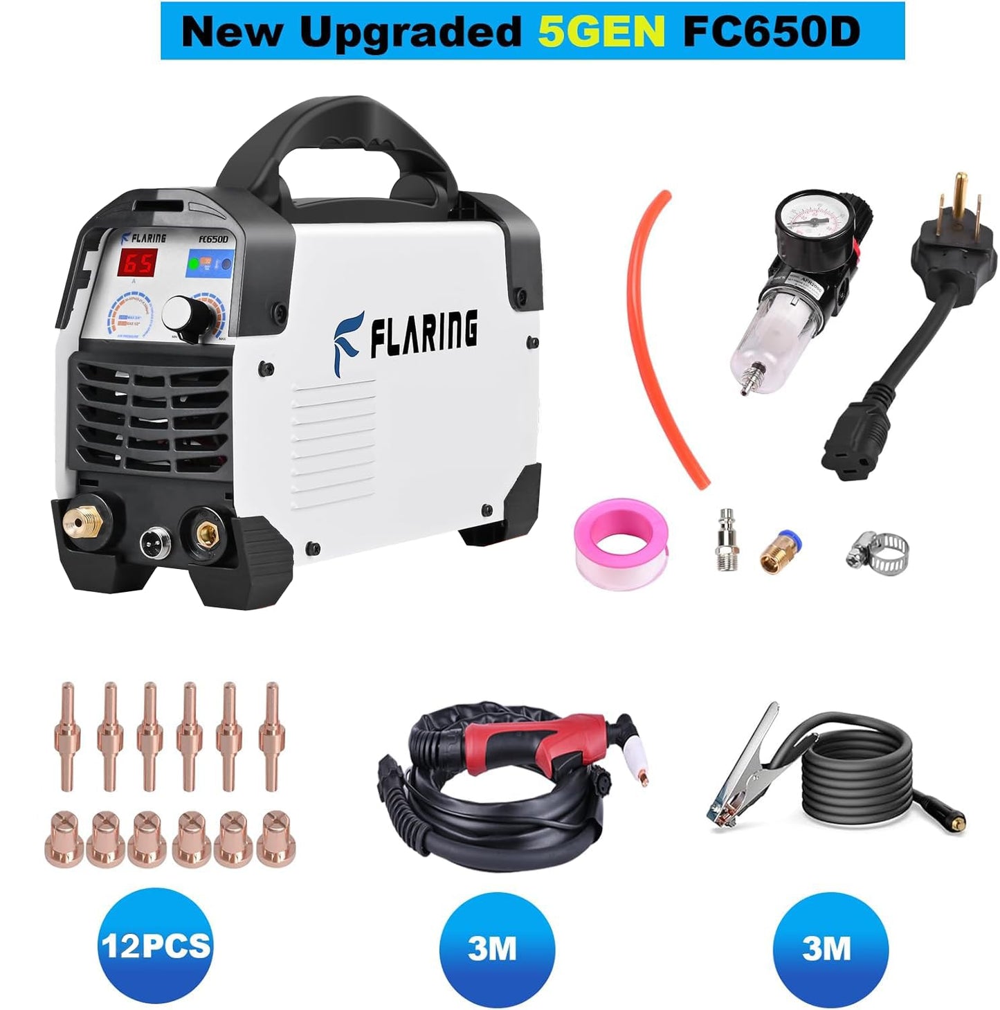 FLARING Plasma Cutter,65 Amp Plasma Cutter Machine 120V 240V 4/5" (20mm) Max Cutting 1/2" (12.7mm) Clean Cut with FLARING MIG Welder 215amp 6 IN 1 Welder Machine 120V/240V 2lbs/11lbs Wire Compatible