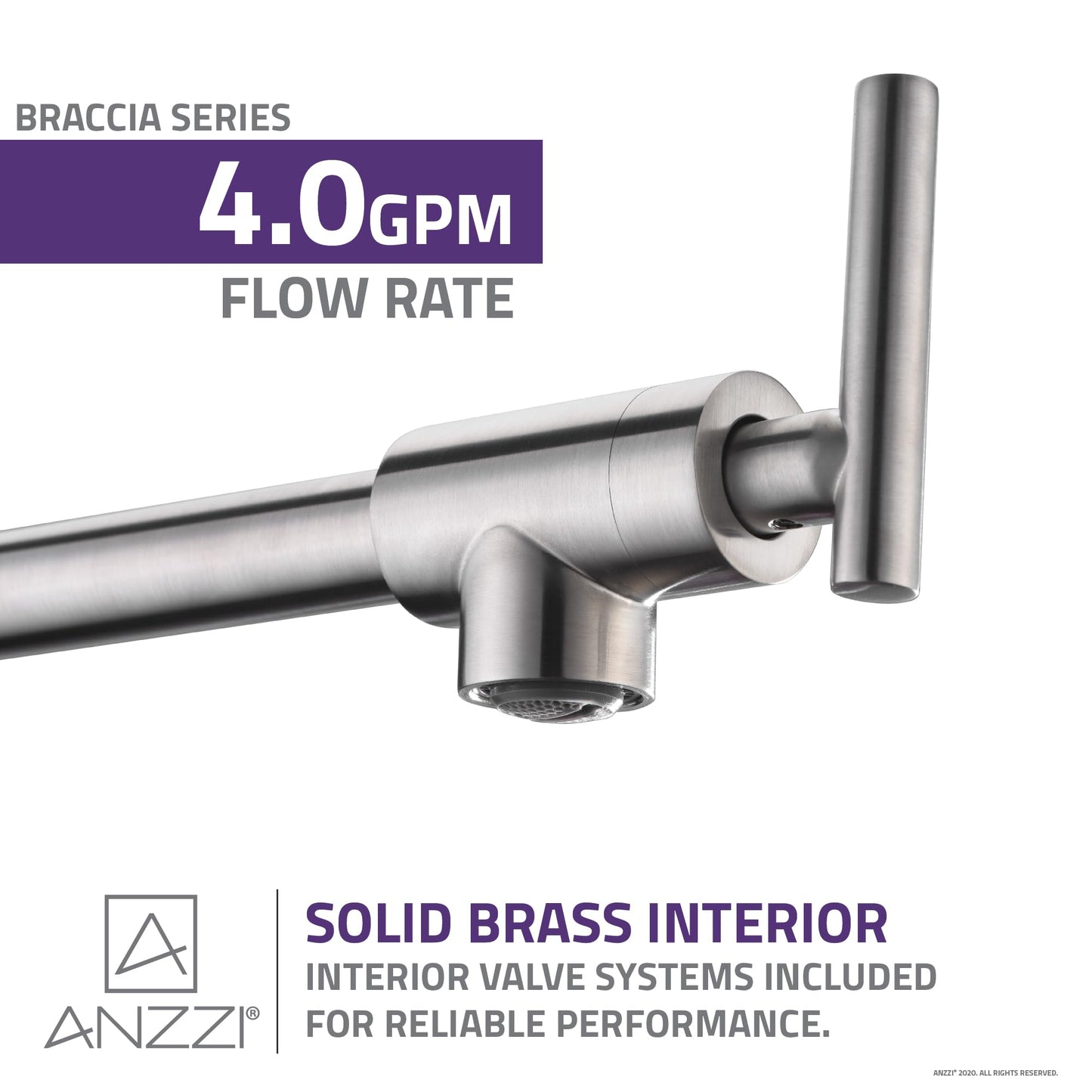 ANZZI 24-Inch Wall Mounted Pot Filler in Brushed Nickel | 24-Reach Spout Solid Brass Two Handle Dual Shut-Off Valve Double Joint Swing Arm Wall Mount Kitchen Folding Faucet | KF-AZ258BN
