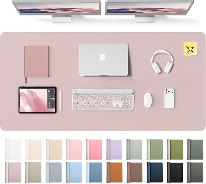 YSAGi Leather Desk Pad Protector, Office Desk Mat, Large Mouse Pad, Non-Slip PU Leather Desk Blotter, Laptop Desk Pad, Waterproof Desk Writing Pad for Office and Home (Grayish Lavender,55" x 24")