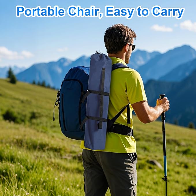 Folding Camping Chair, 225lb Capacity, Includes Cup Holder & Side Storage Bag, 5.5lbs Portable for Beach, Camping, Sport,Cyan