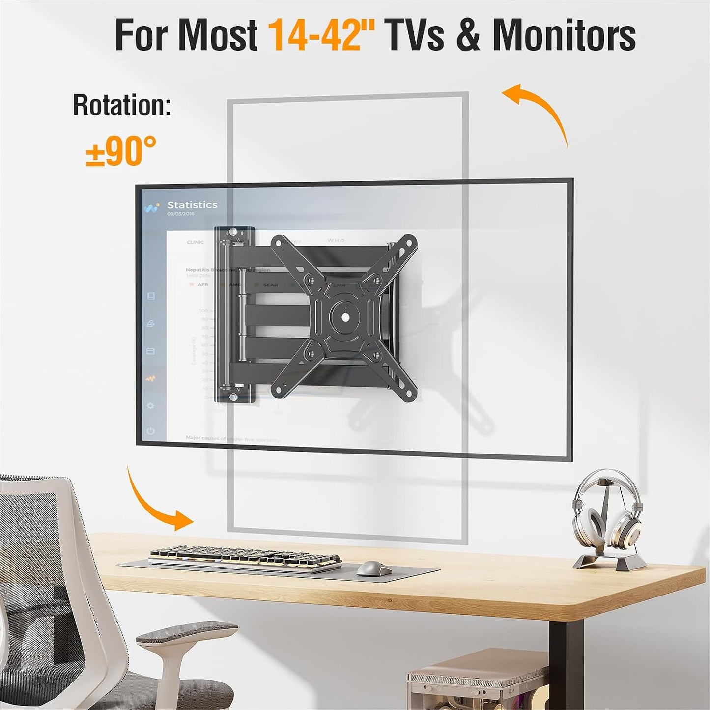 ELIVED 14-42 Inch 29.5 Inch 200x200mm, 44 lbs. Long Arm TV Wall Mount for Most tvs & Monitors, Long Extension TV Mount