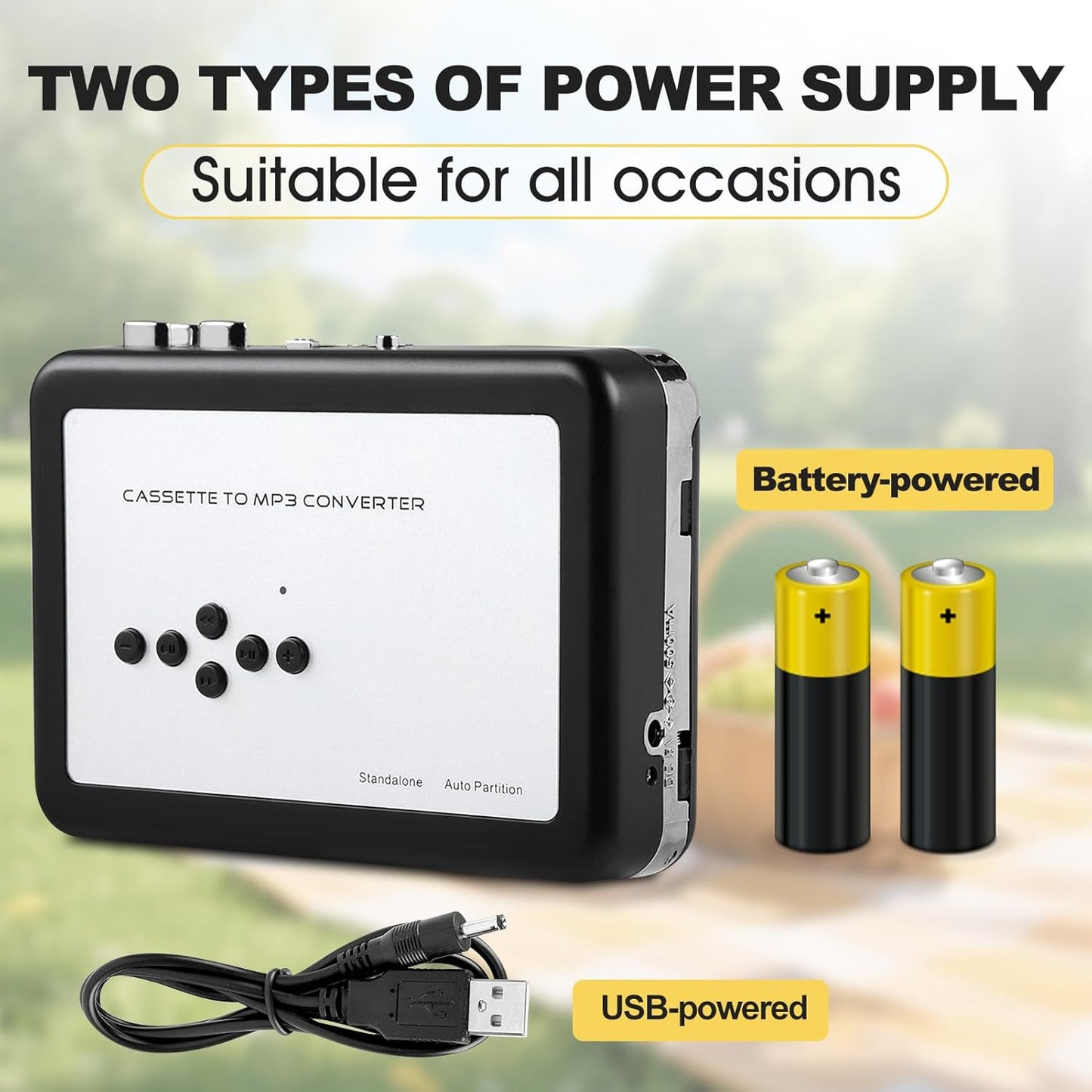 Wendry Cassette mp3 Cassette MP3 7/8 Converter, Portable Tape to Converter USB Flash Drive Capture Audio Music Player