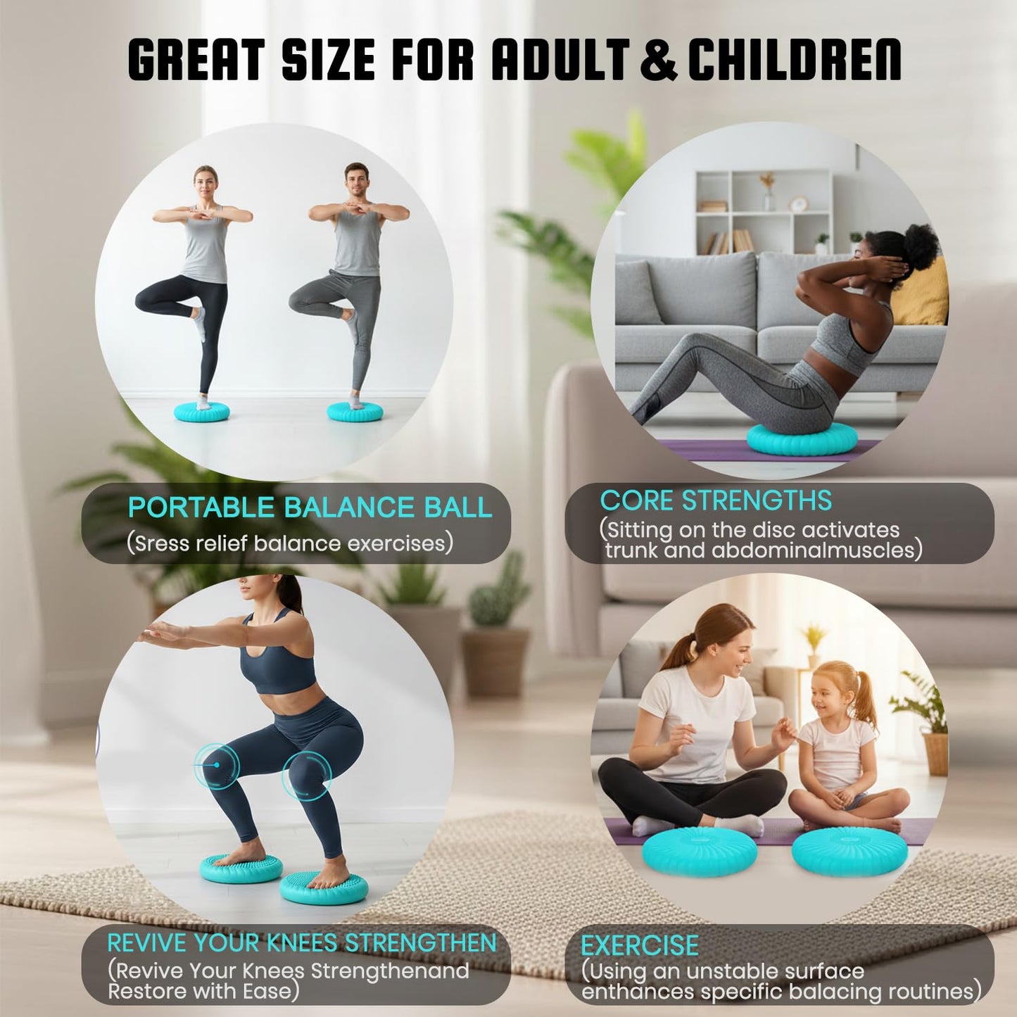 Hanstuten Wobble Cushion Core Balance Disc, Inflated Wiggle Seat Cushion to Improve Sitting Posture & Stay Focused, Non-slip Balance Pads for Physical Therapy & Core Strength(1Turquoise)