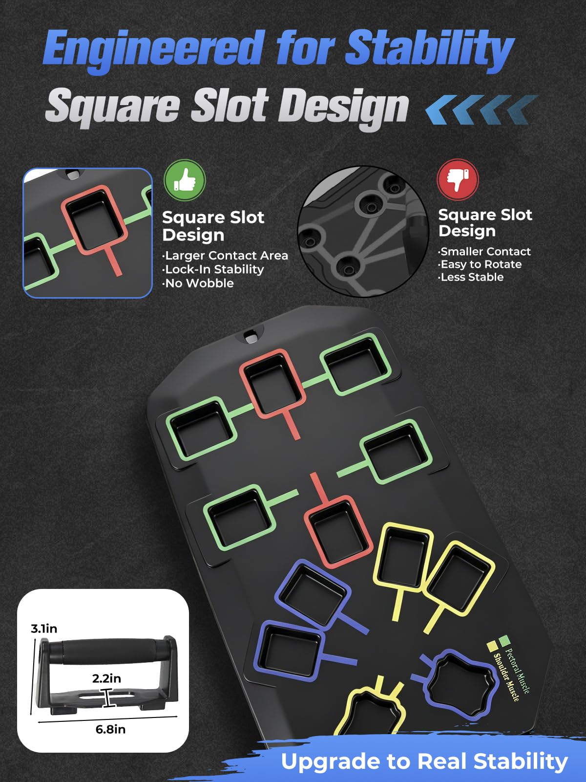 Push Up Board With Square Slots, Puzzle-Style Snap Design Workout Equipment With Handles for Home Gym Fitness Training for Men and Women-Black